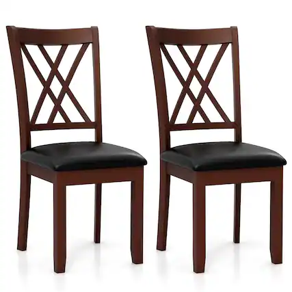 Front. Gymax - Gymax Set of 2 Dining Chair Kitchen Chair with Backrest Padded Seat & Rubber Wood Legs - Brown, Black.