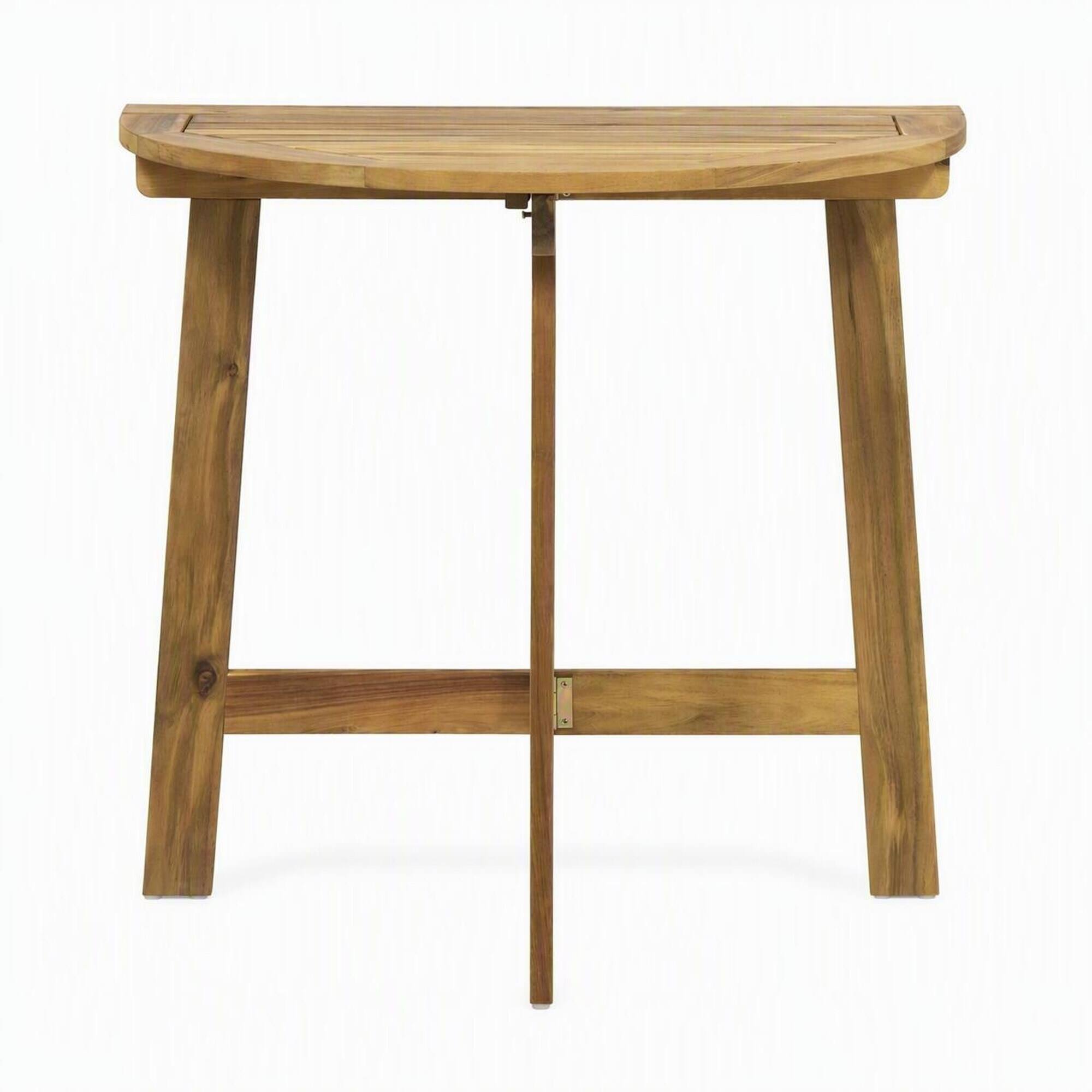 Front. RYHNUYNE - Outdoor Half-Round Folding Acacia Wood Bistro Table,Weather Resistant Space-Saving Side Table for Patio Balcony Porch - Natural.