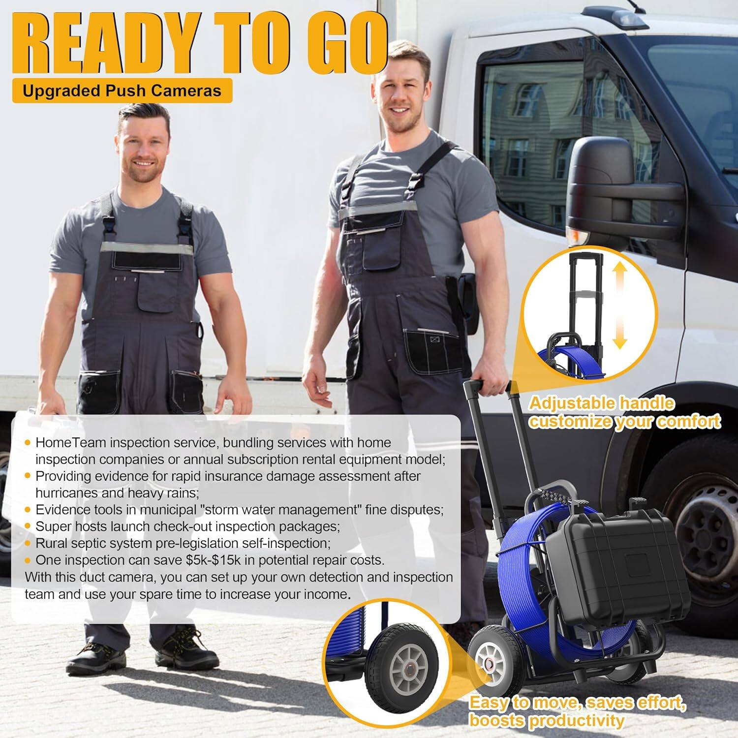 Alt View 2. Aukfa - Sewer Camera - 10" HD Borescope with Self-Leveling, IP68, 200Ft 7MM Cable, DVR, 5X Zoom.