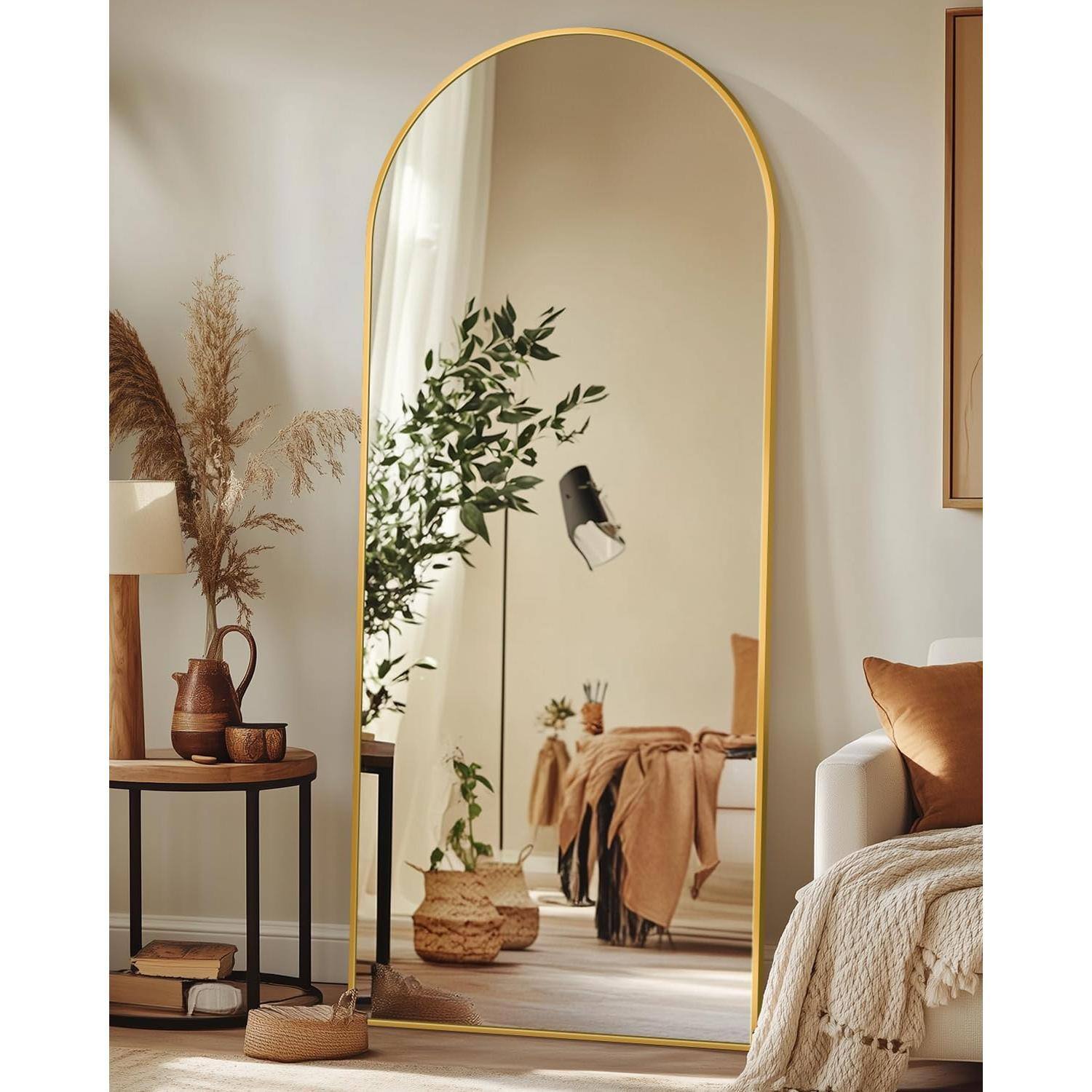 Back. Live At Space - Full Length Mirror 58"x19" Floor Arch Standing Freestanding Body With Stand For Bedroom Hanging Mounted Living Room - Black-71"L x 28"W.