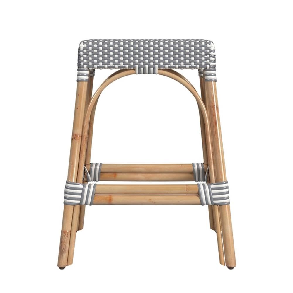 Back. Butler Specialty - Robias Rectangular Rattan 24.5" Counter Stool - White And Gray Dot.