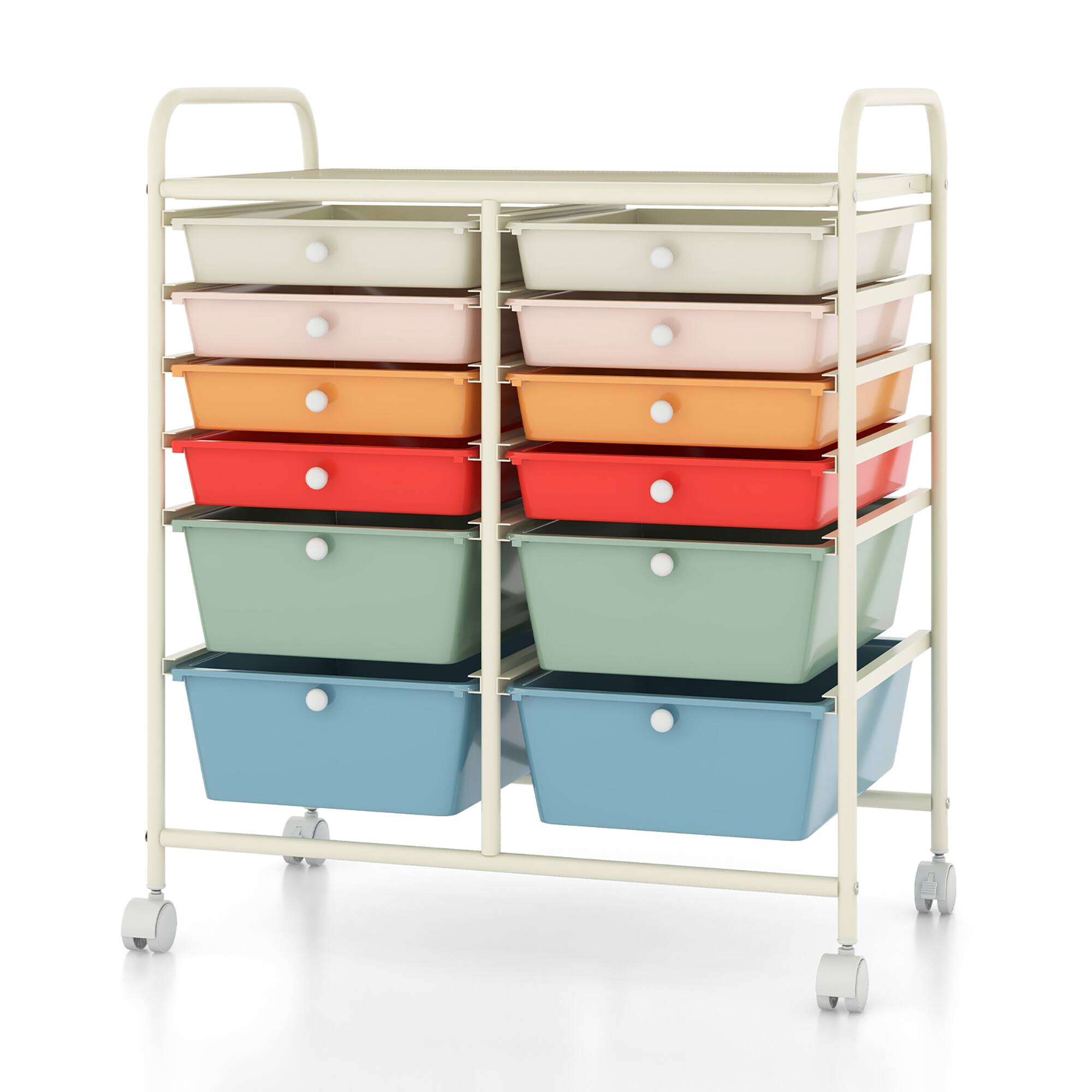 Alt View 9. Gymax - Gymax Office Rolling Cart 12 Storage Drawer Studio Organizer Bins Scrapbook Paper Rainbow - Macaron.