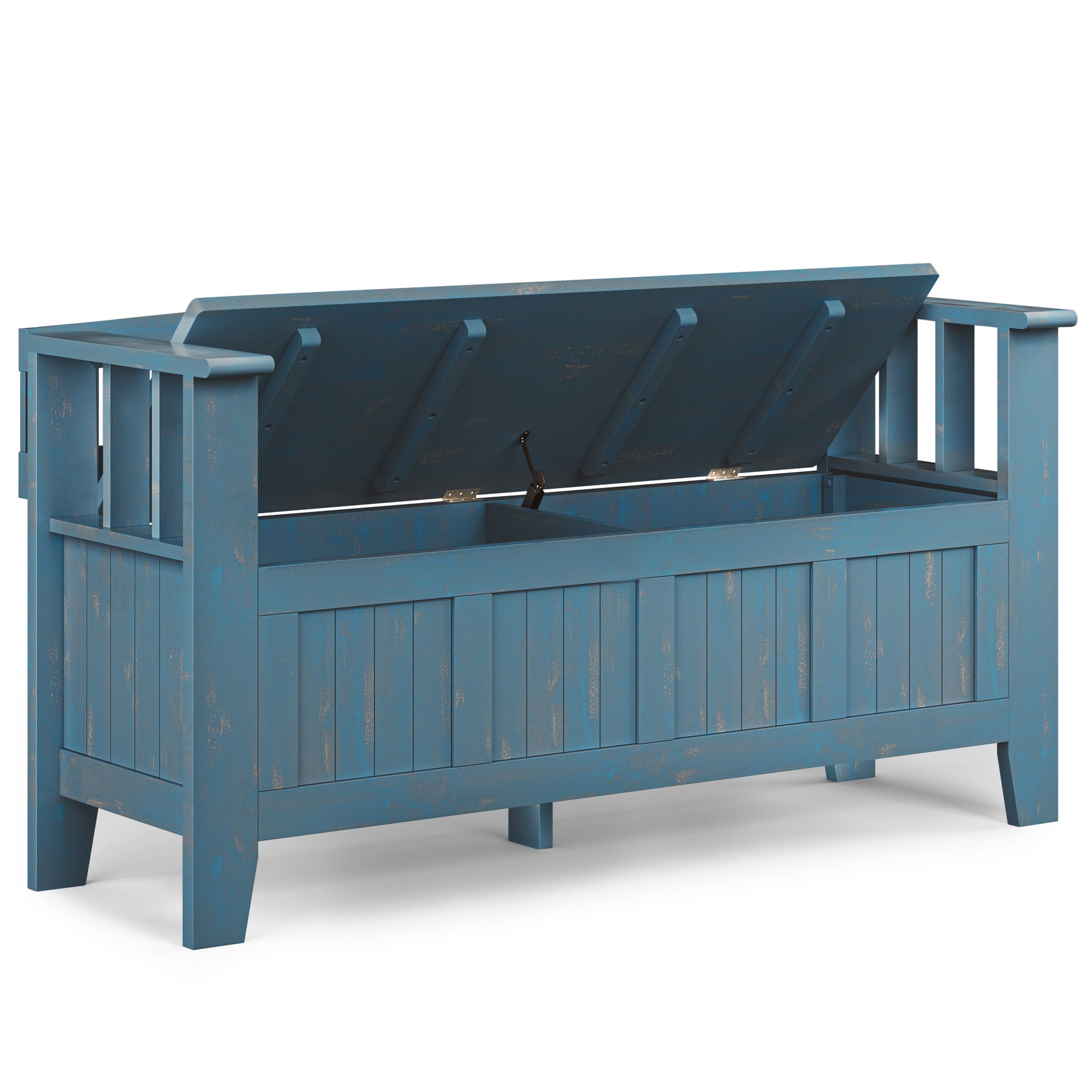 Back. Simpli Home - Acadian SOLID WOOD 48 inch Wide Transitional Entryway Storage Bench in Distressed Coastal Blue - Distressed Coastal Blue.
