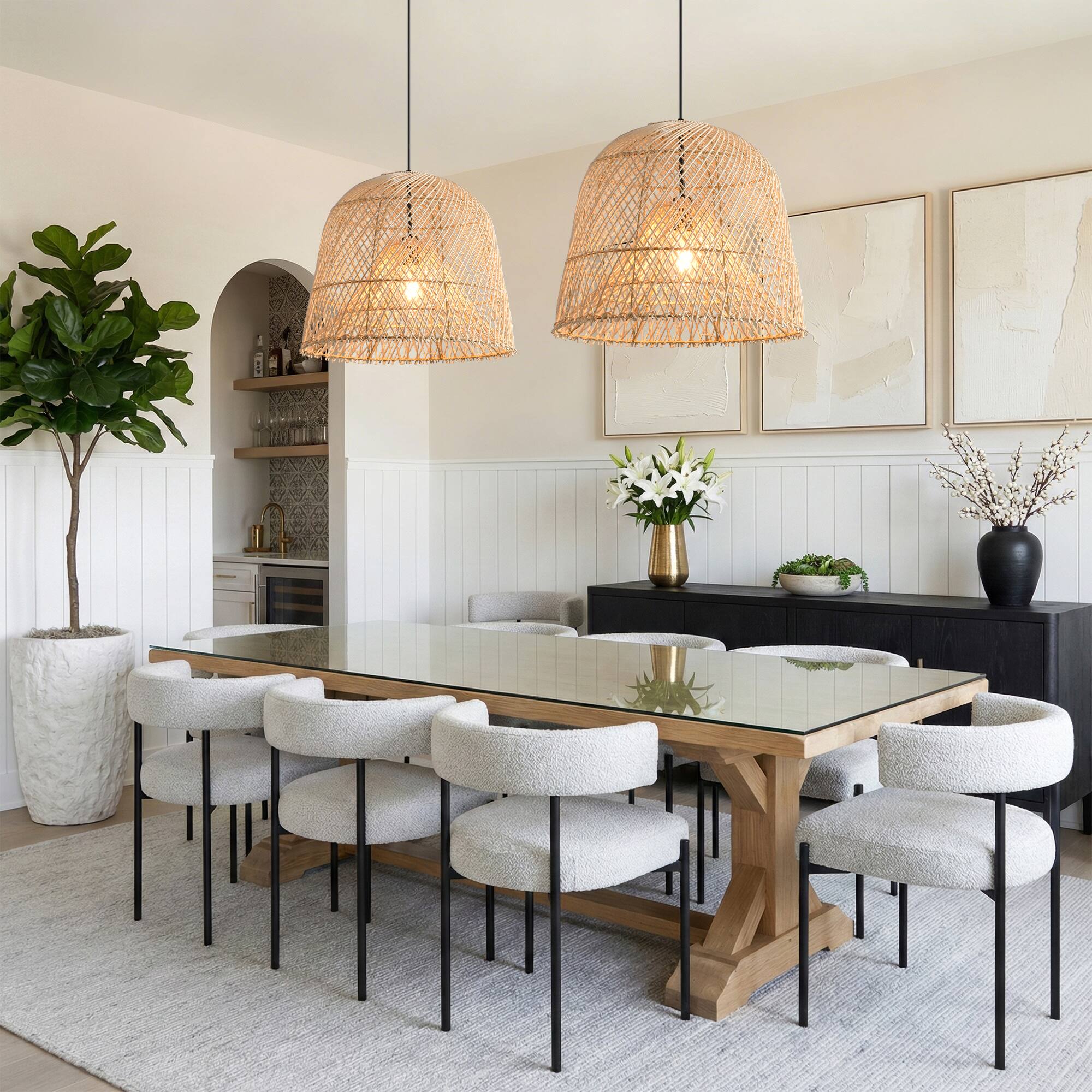 Alt View 1. Parrot Uncle - 1-Light Coastal Retro Brown Rattan Hand-Woven Cloche Hanging Basket Pendant Light - Brown.