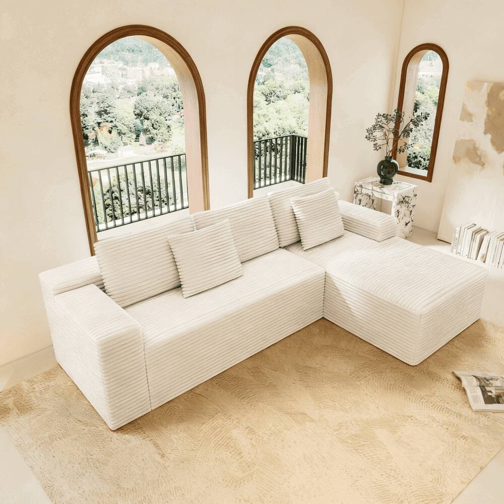 Alt View 1. Kadyn - 104" Right Chaise Sectional Sofa, Modern Cloud Design with Upholstered Deep Seating and L-Shape, White - White.