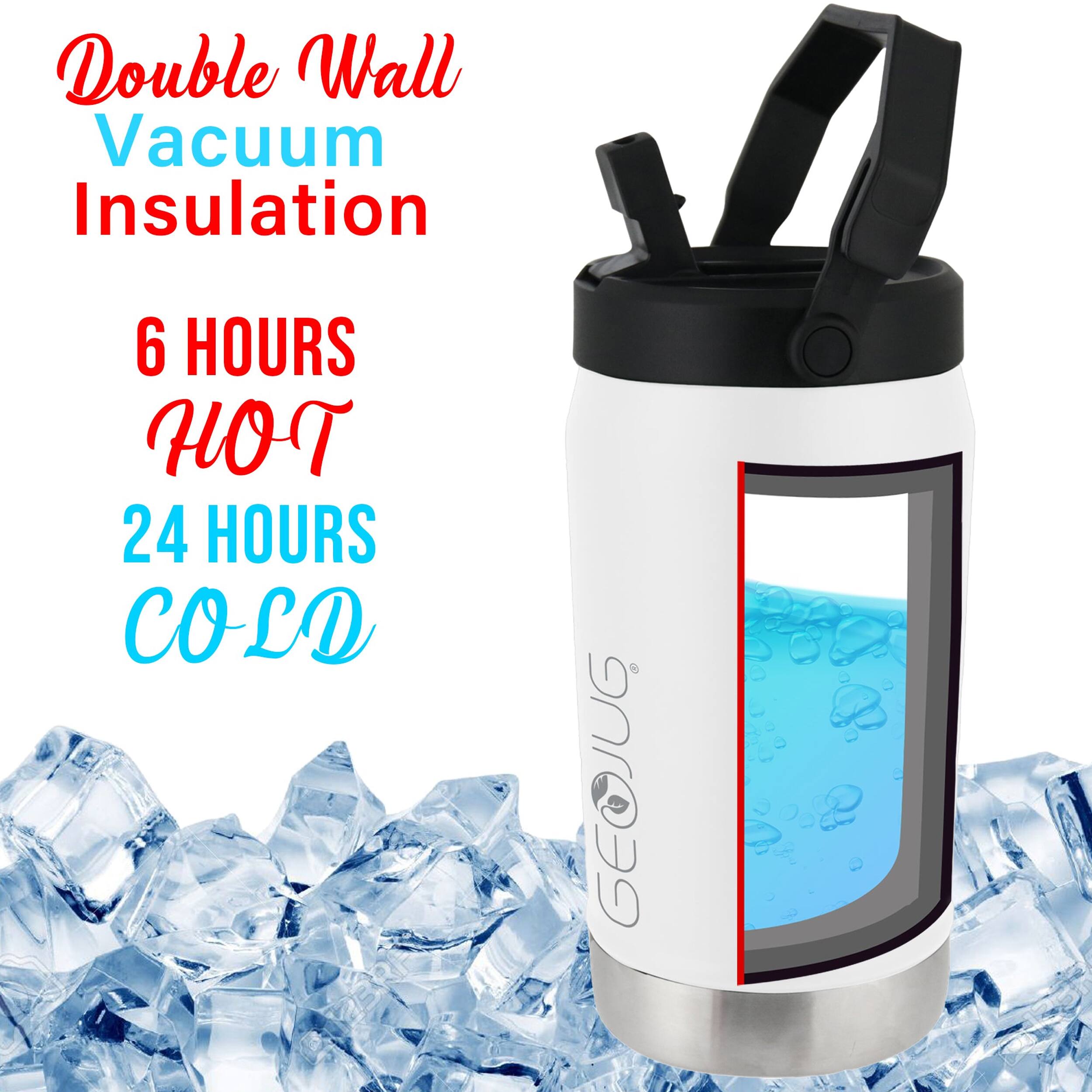 Double Wall Vacuum Insulation  
6 HOURS HOT  
24 HOURS COLD  
GEOJUG