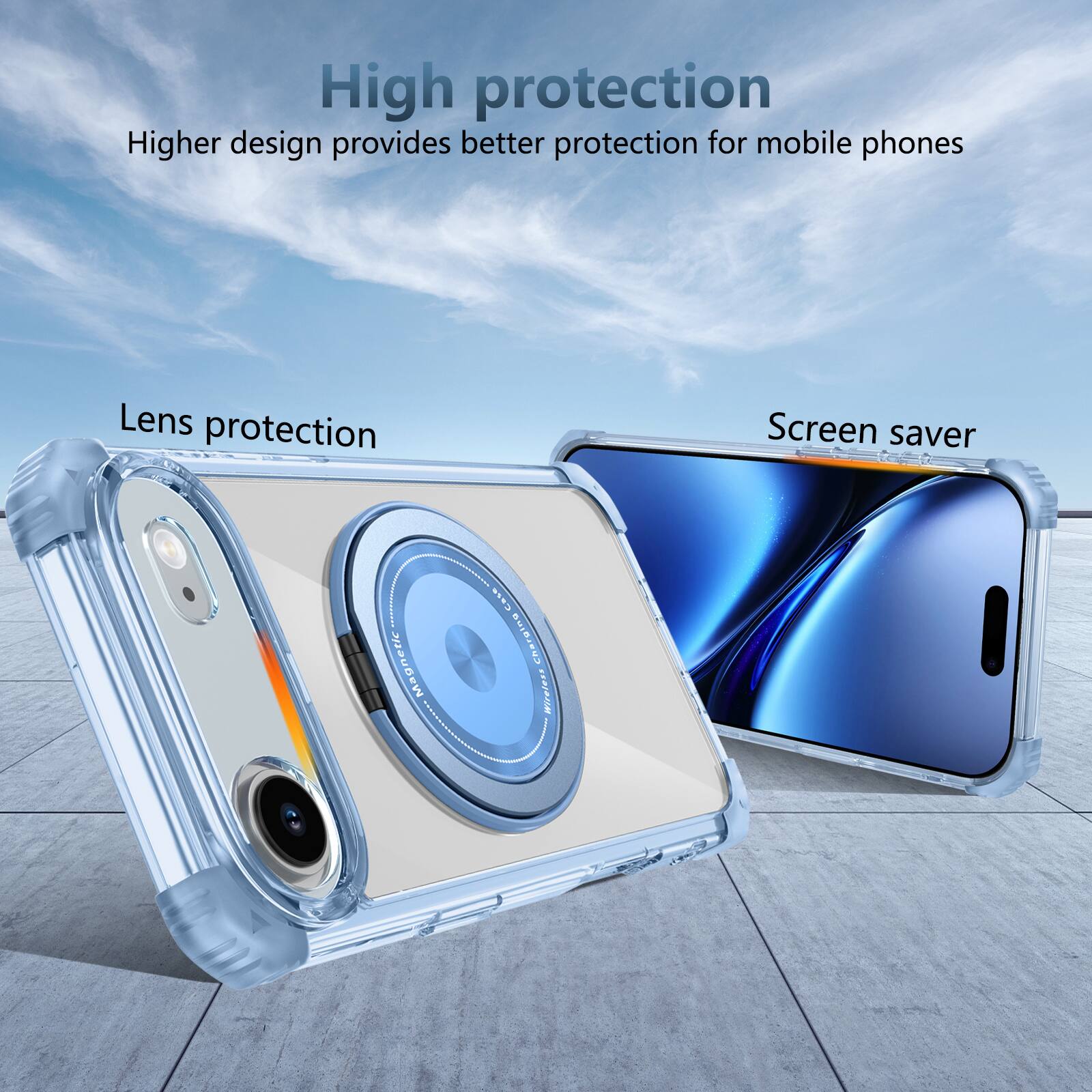 High protection  
Higher design provides better protection for mobile phones  
Lens protection  
Screen saver