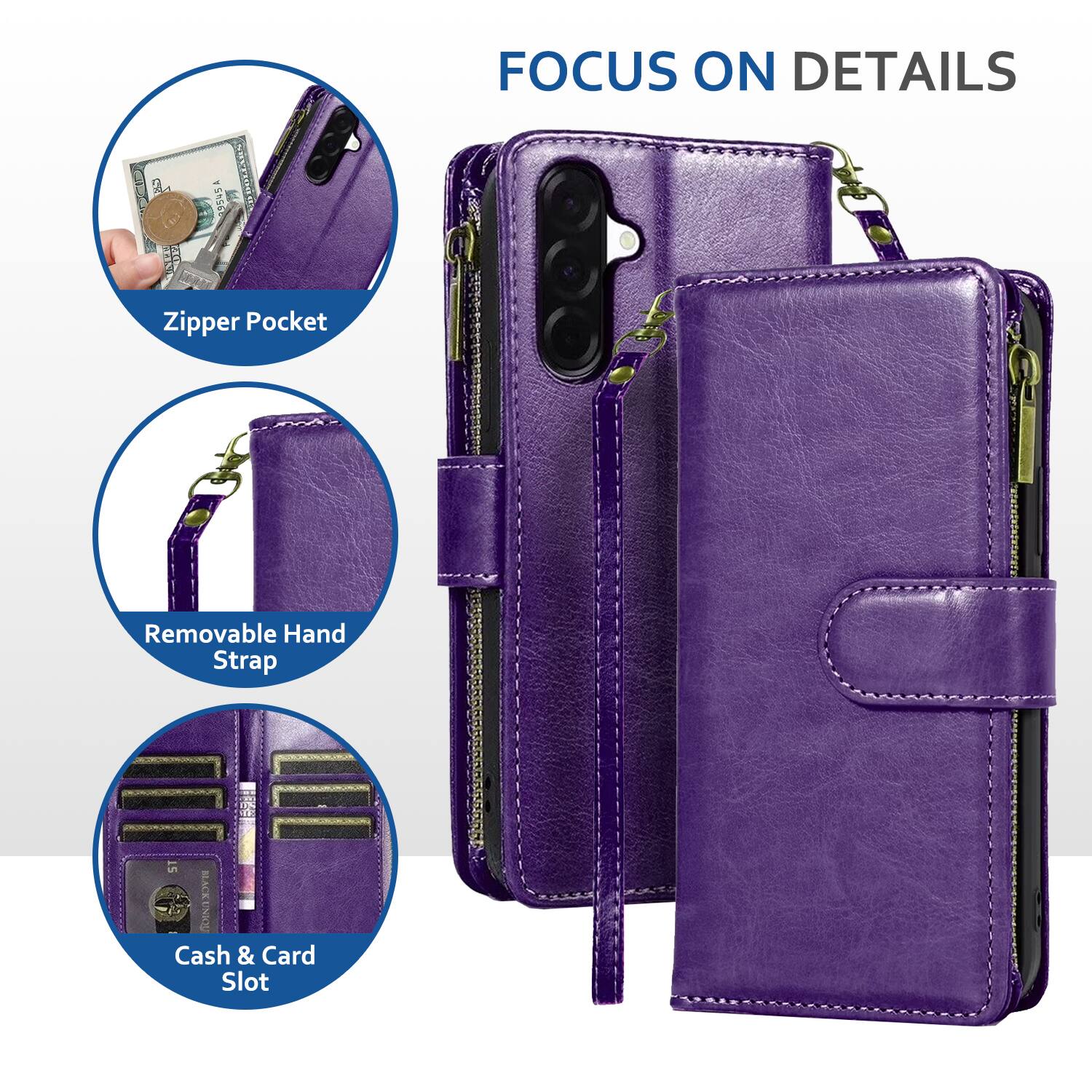 a TE5 LEAS 3545A - Focus on Details  
Zipper Pocket  
Removable Hand Strap  
Cash & Card Slot