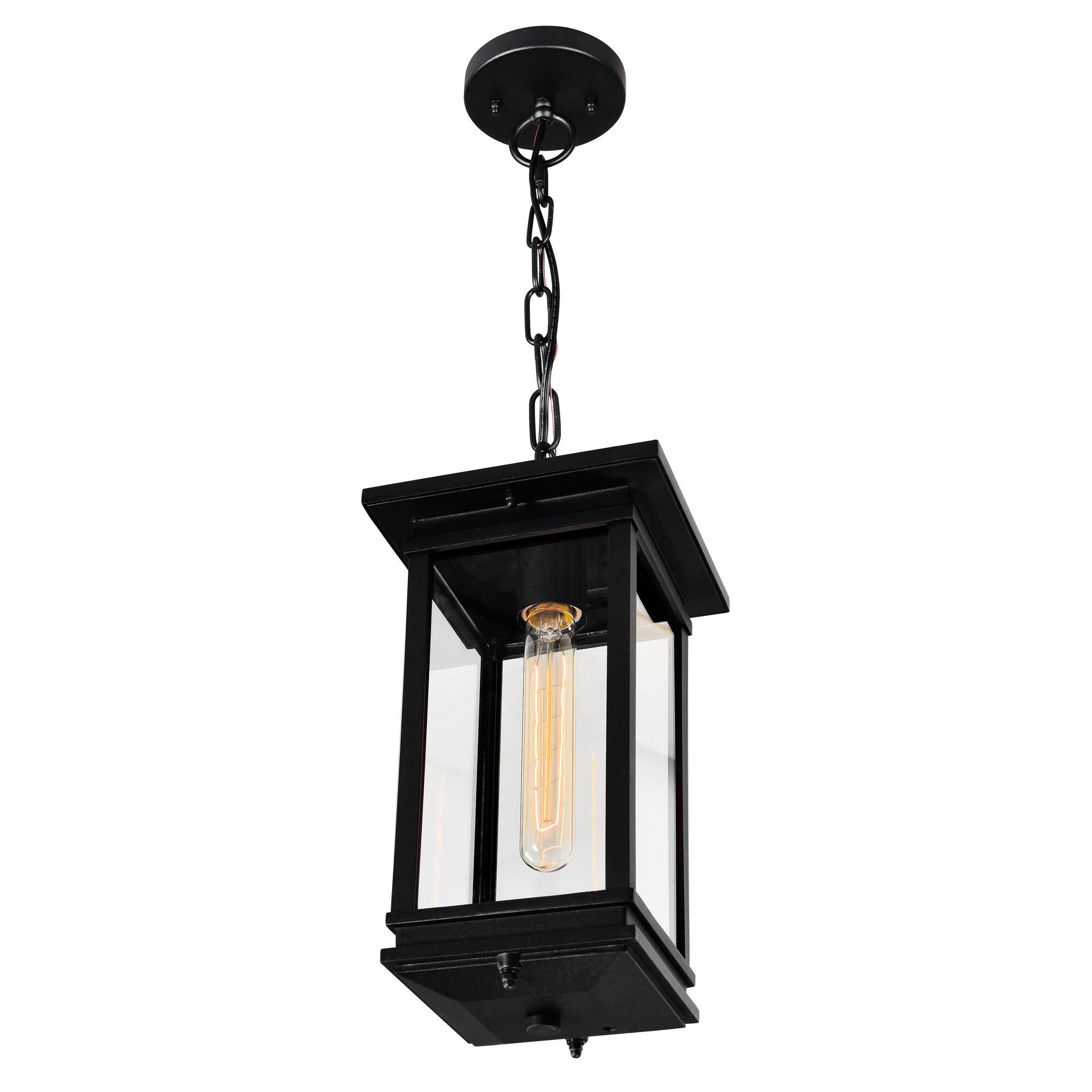 Back. CWI Lighting - Oakwood 1 Light Outdoor Black Pendant - Black.