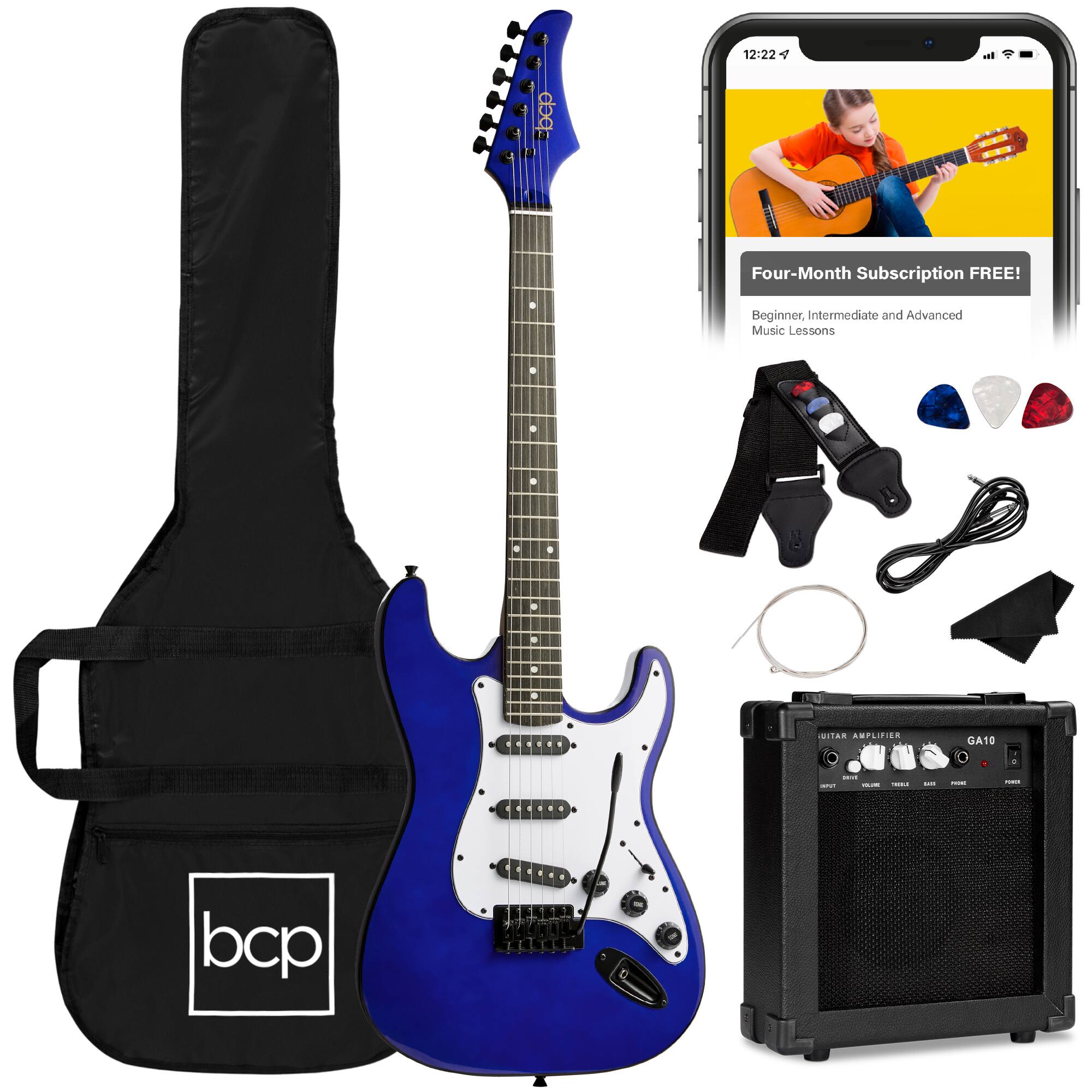 Best Choice Products - 39in Full Size Beginner Electric Guitar Kit with Case, Strap, Amp, Whammy Bar - Metallic Blue