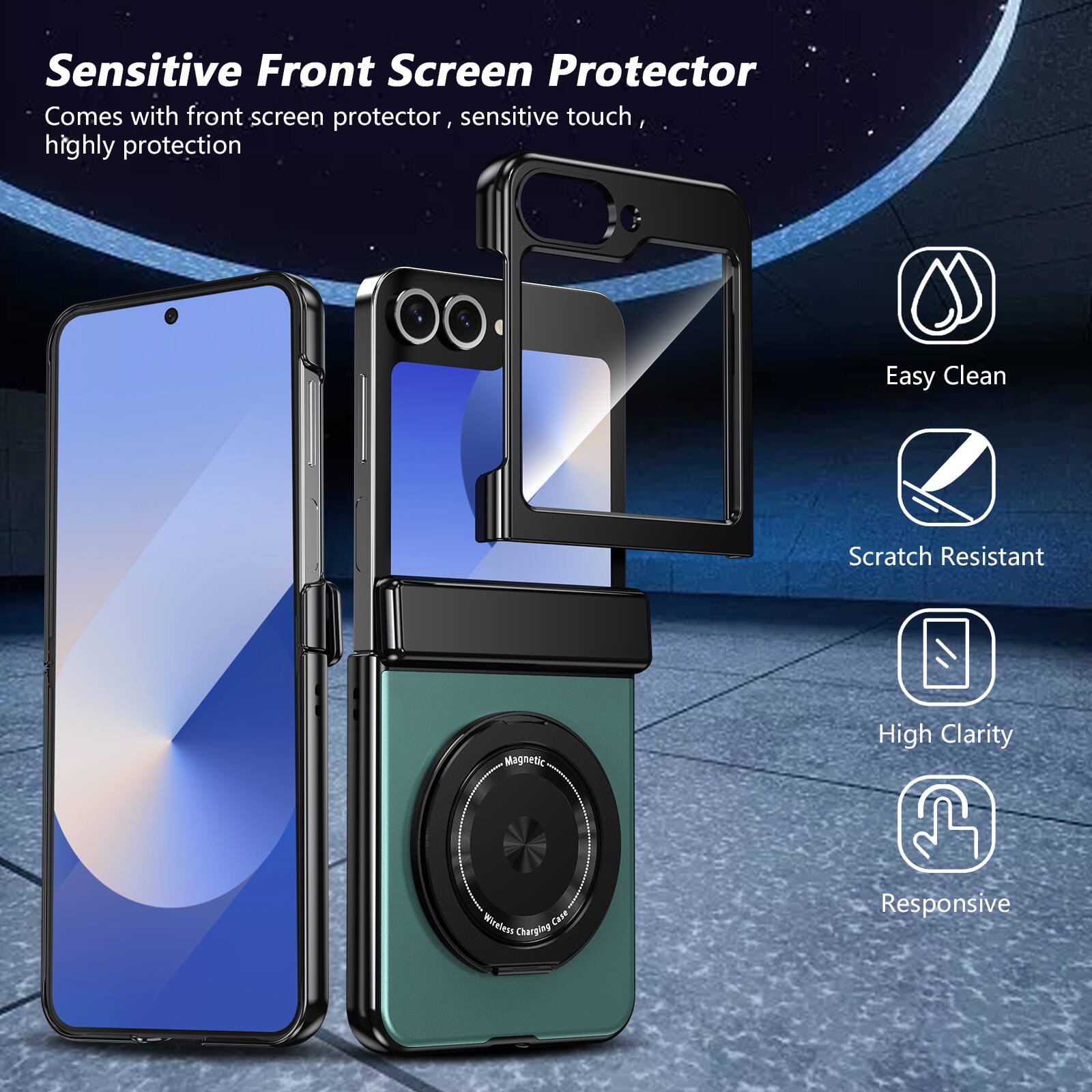 Sensitive Front Screen Protector  
Comes with front screen protector, sensitive touch, highly protection  

Easy Clean  
Scratch Resistant  
High Clarity  
Responsive