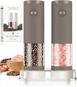 Core Tech - Electric Salt and Pepper Grinder Set with Adjustable Coarseness, LED Light, Battery Operated 2-Pack - Brown
