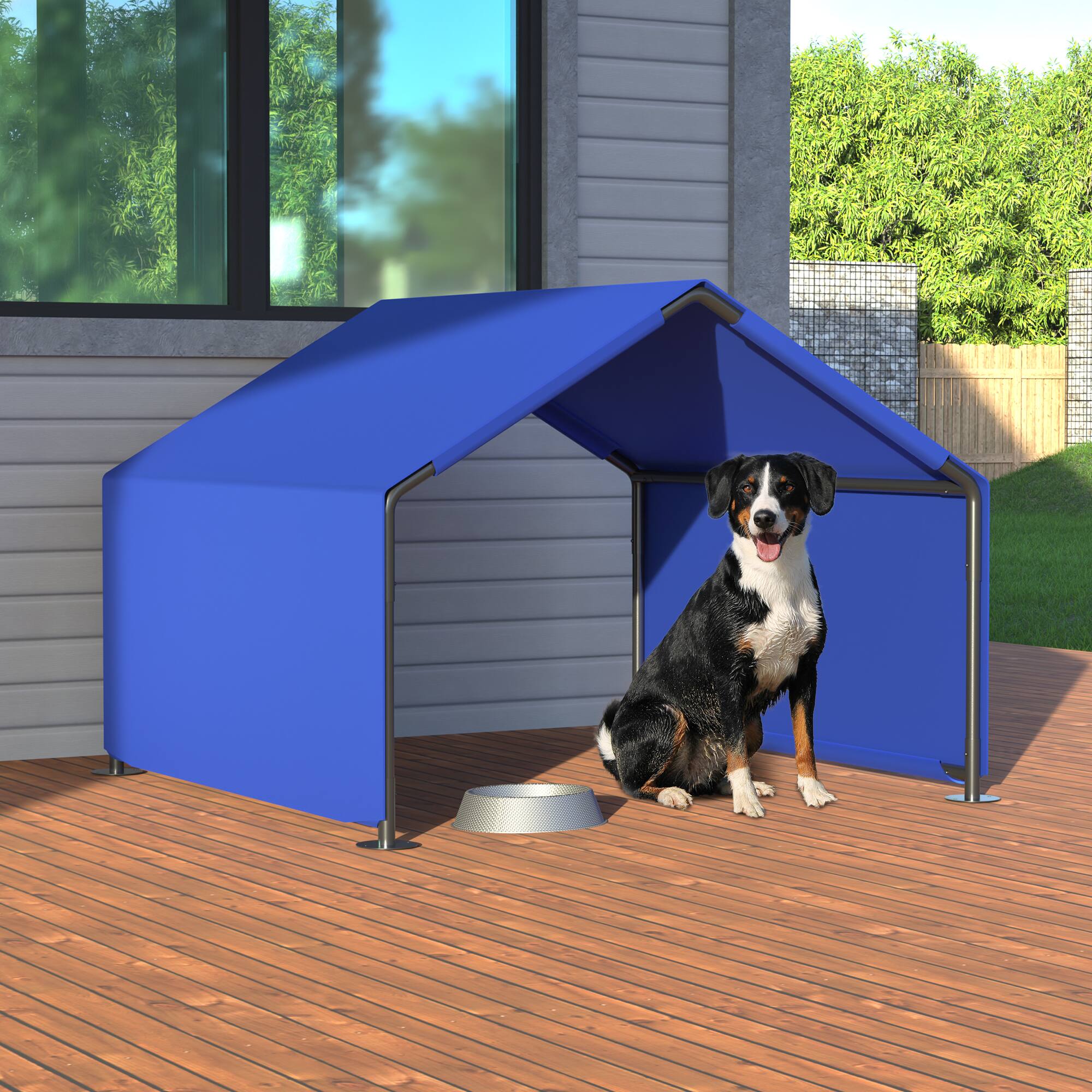 Front. Siljoy - Blue Waterproof Dog Shade Shelter, Portable Outdoor Pet Tent for Small/Medium Dogs & Animals.