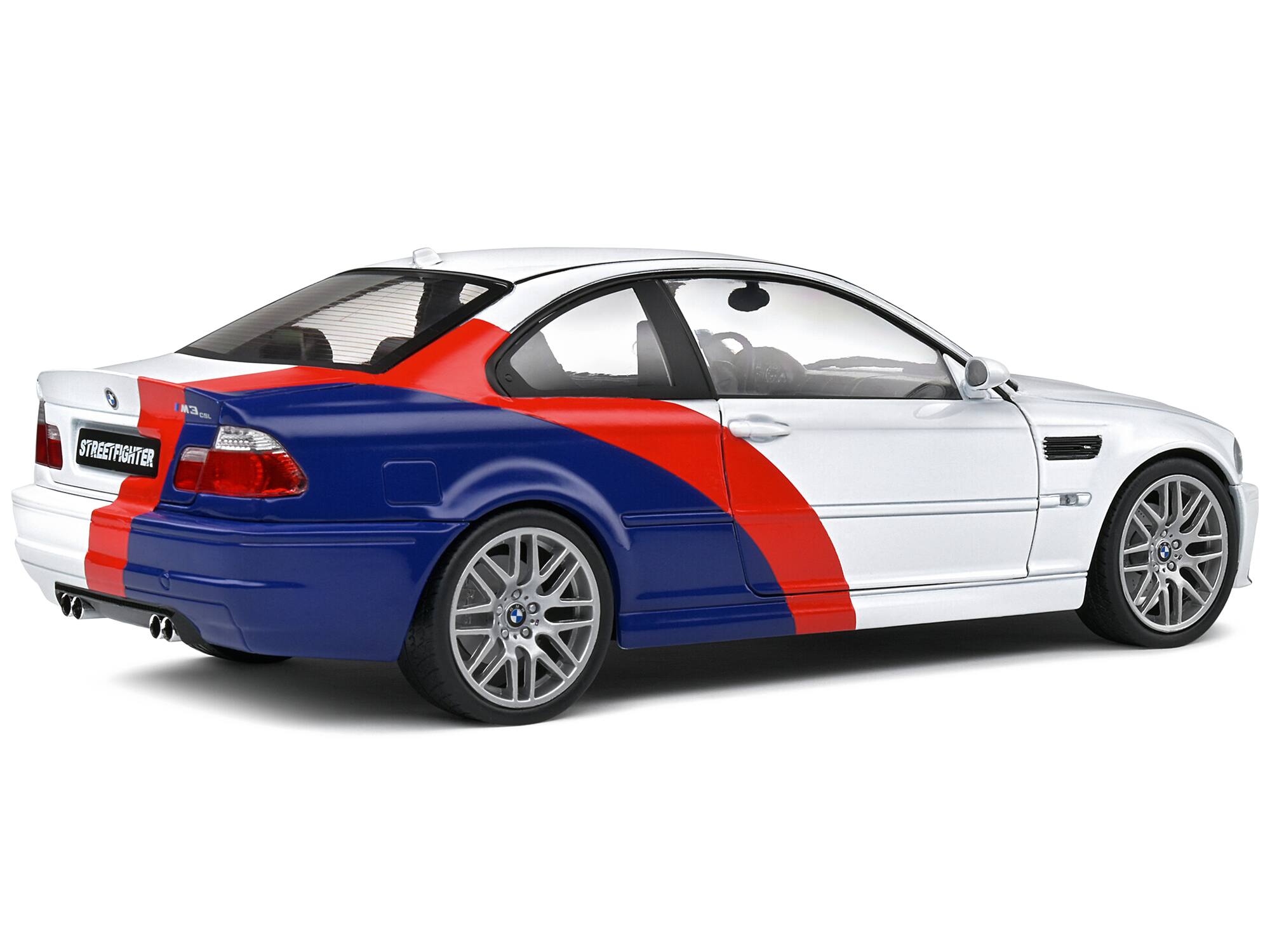 Alt View 1. Solido - 2000 BMW E46 M3 "Streetfighter" White with Blue and Red Graphics 1/18 Diecast Model Car by Solido - White With Blue And Red.