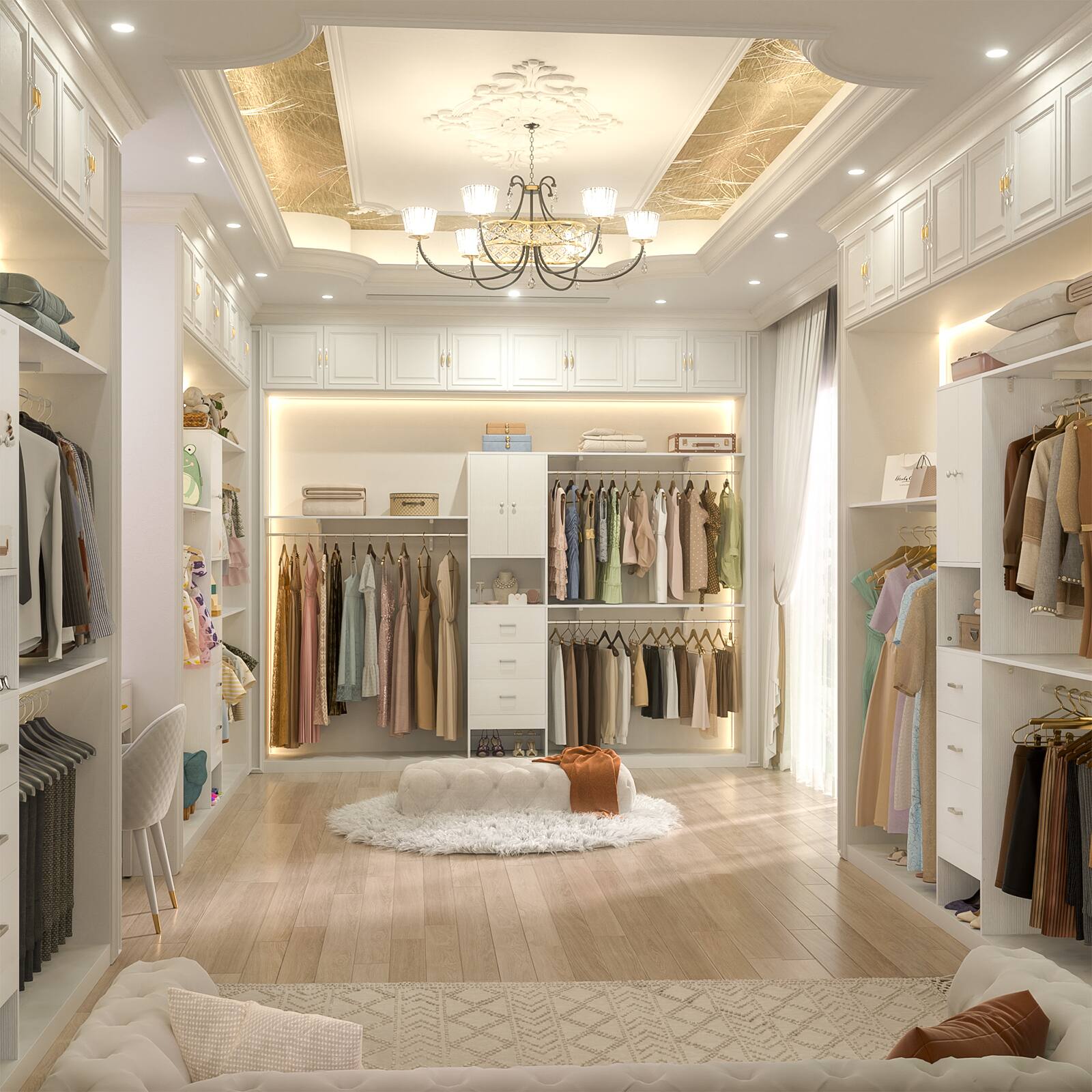 Alt View 2. Aheaplus - 120'' Large Closet System with Drawers and Doors, 10FT Heavy Duty Closet Organizer with 3 Hanging Rods & Shelf Towers - White.