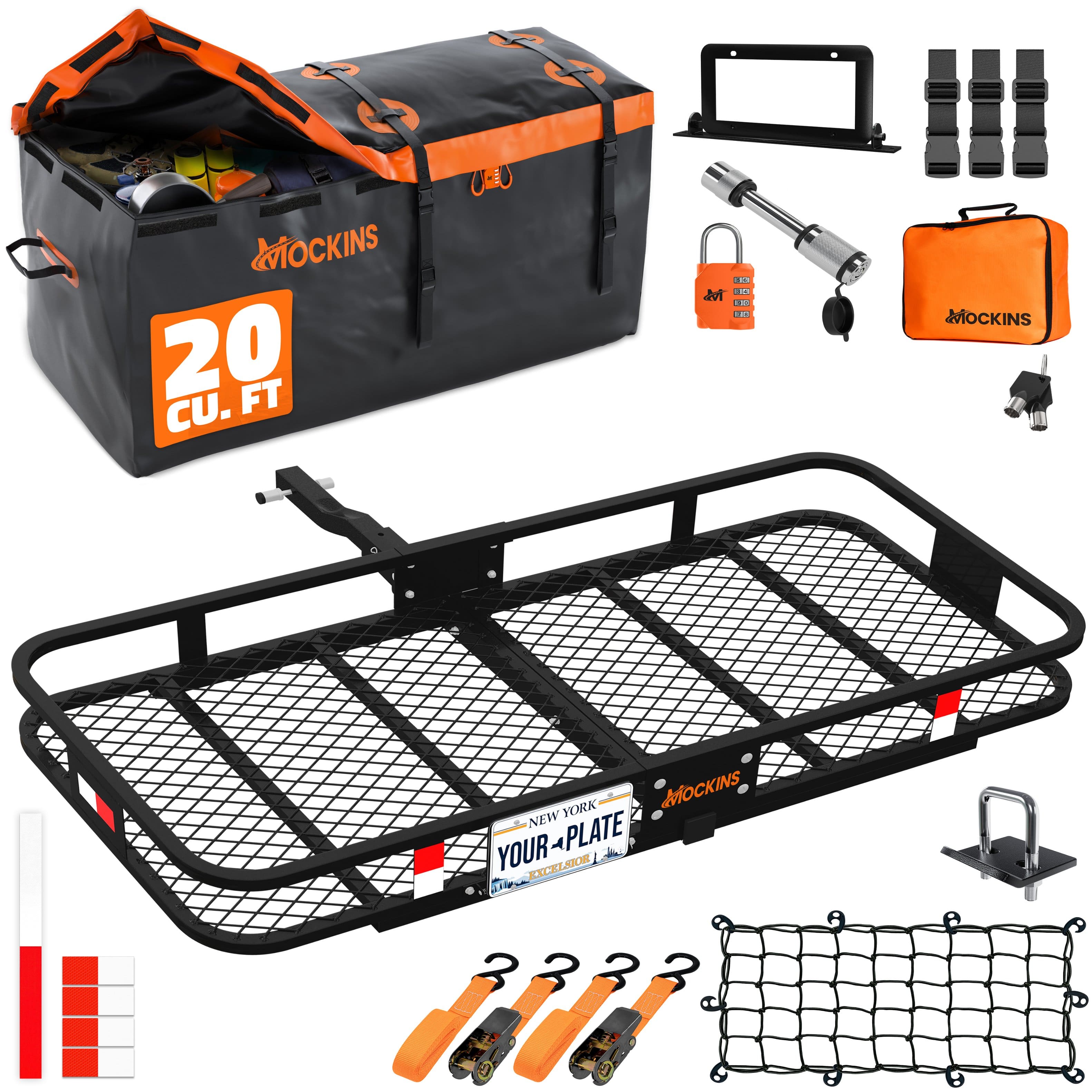 Mockins - 60 in. x 20 in. x 6 in. Trailer Hitch Cargo Carrier Basket w/ 20 Cu Ft. Cargo Bag & Hitch Rack Accessories price history on PriceWatchPro