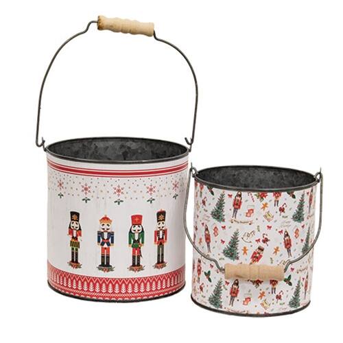 Front. BreeBe - 2/Set - Nutcrackers on Parade Buckets - Multicolor.
