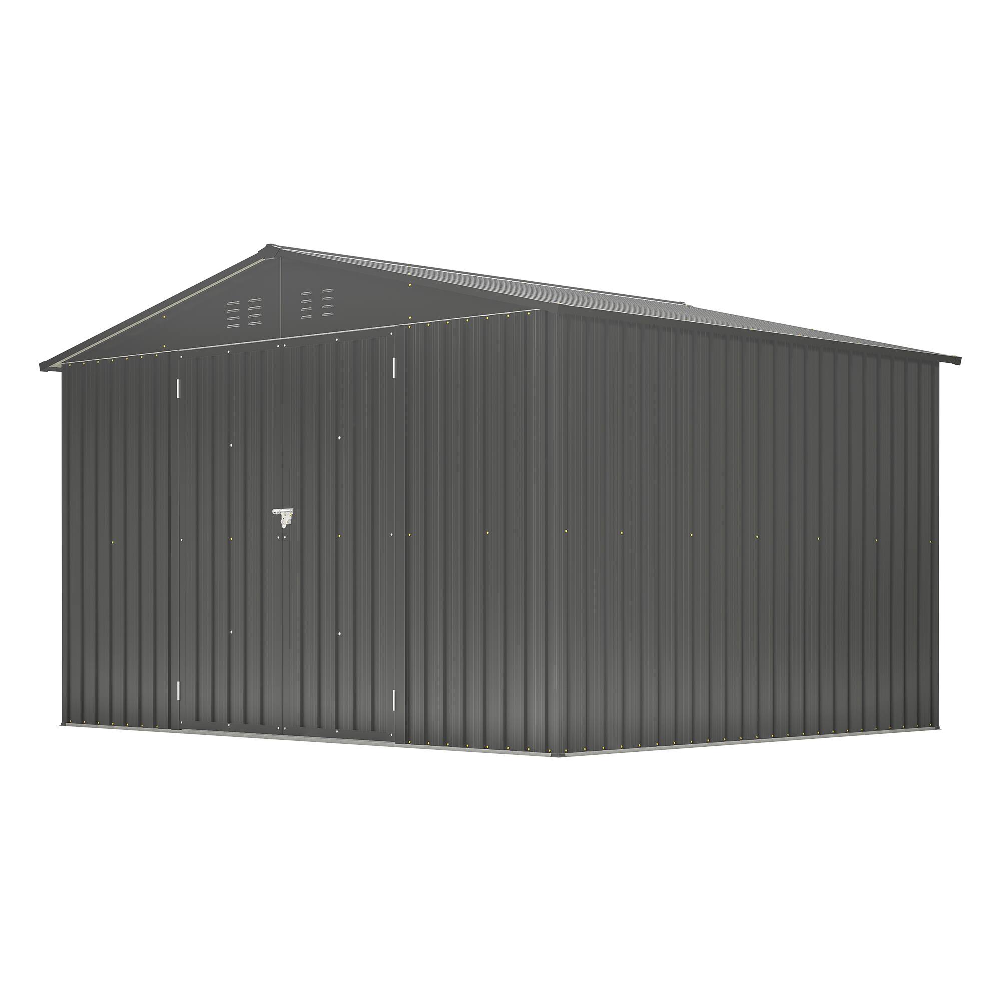 Alt View 8. Loheer - Loheer 10x8 FT Metal Storage Shed Black Outdoor Tool Shed with Lockable Doors All Weather Backyard Garden Lawn Shed.