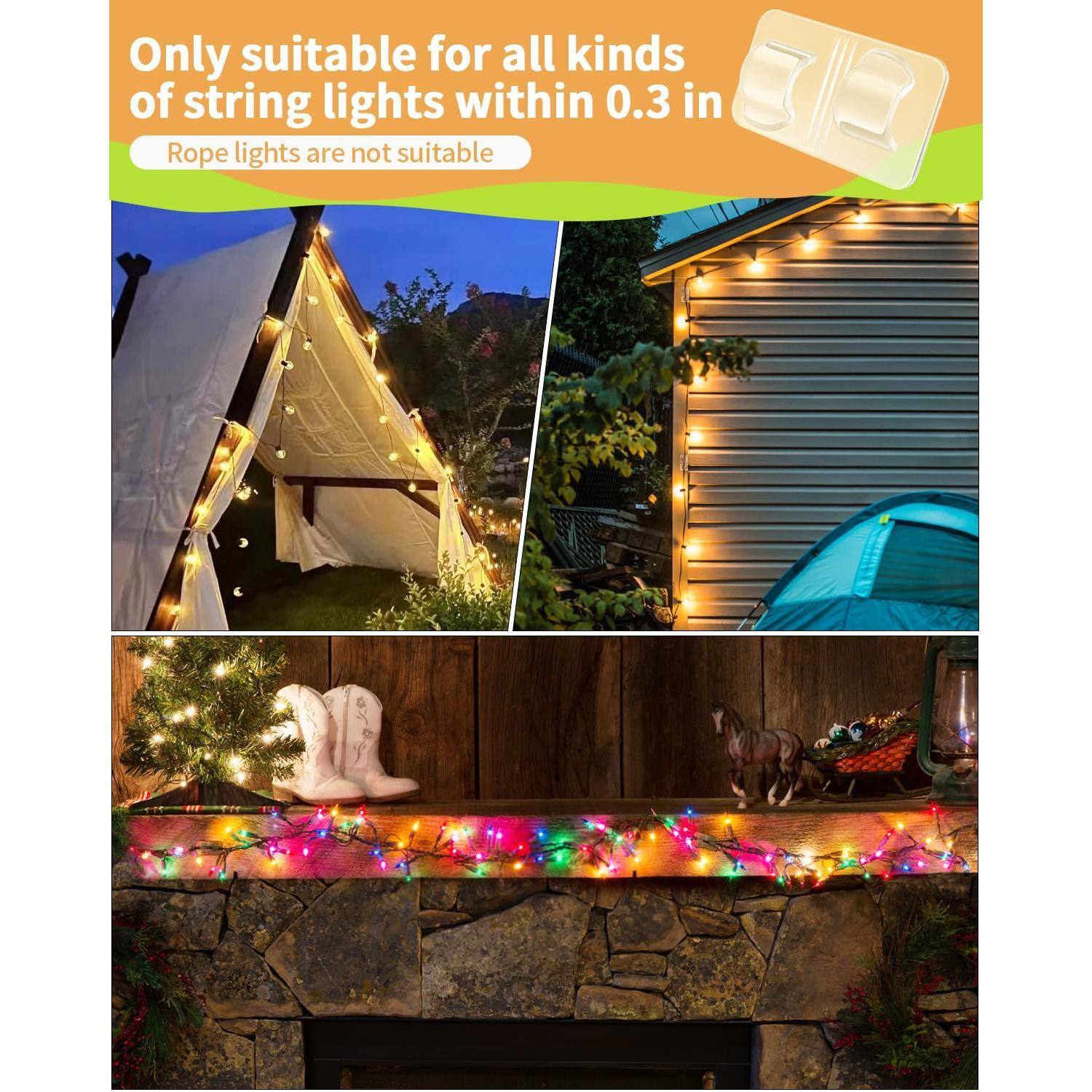 Only suitable for all kinds of string lights within 0.3 in  
Rope lights are not suitable