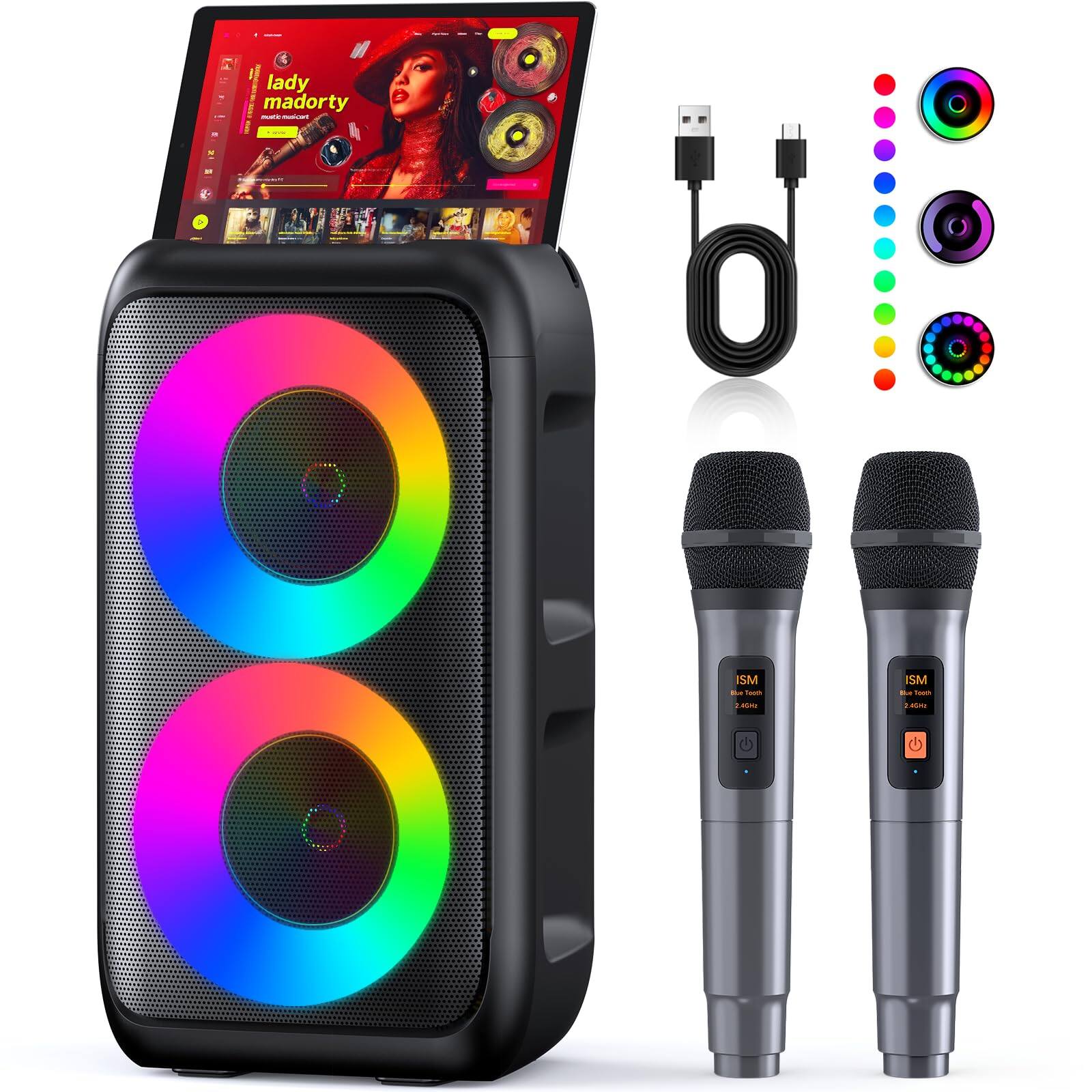 Pacoar Cade - usb Karaoke Machine Portable Pa With 2 Wireless Microphones For Adults Upgraded Subwoofer Support Tws/tf/usb/aux Home - Default