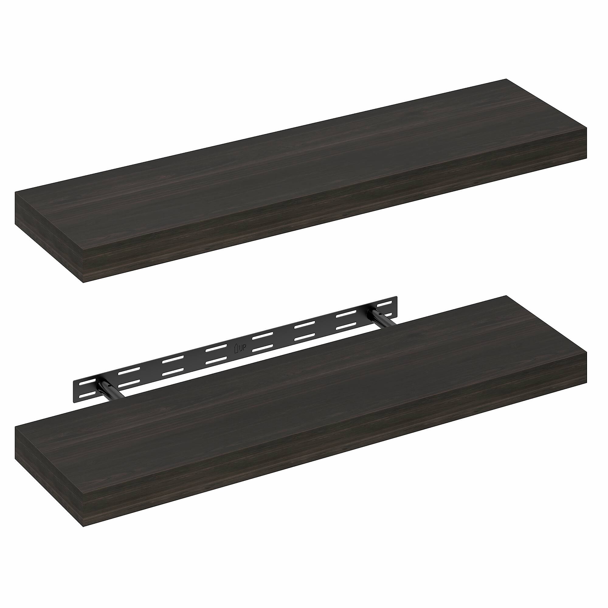 Alt View 3. Furinno - TANNA Floating Shelves for Wall Set of 2, 9 x 35 Wall Shelf, Wall Mounted Shelf with Invisible Bracket, 2-in Thick - Tobacco Oak.