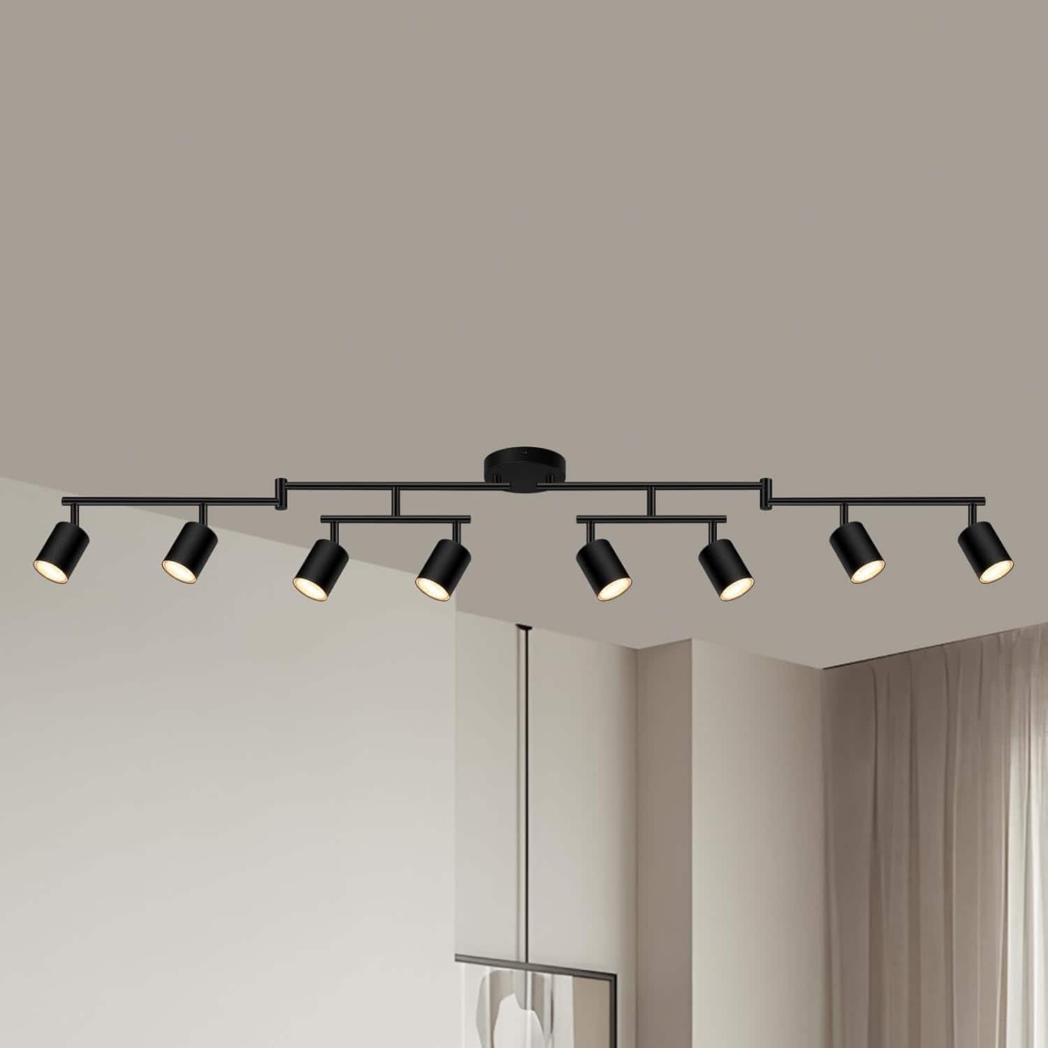 Dazzed Corner - 8 Light Track Lighting Fixtures Ceiling, Adjustable LED Track Lights,No GU10 Bulb - Black