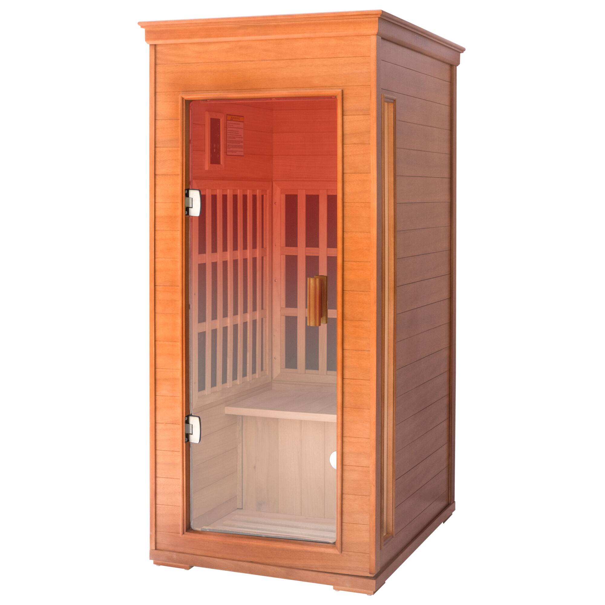 Front. APRILSOUL - Far Infrared Home Dry Sauna 1 Person 1000W Okume Wood 4 Heating Panels Bluetooth LED - white.