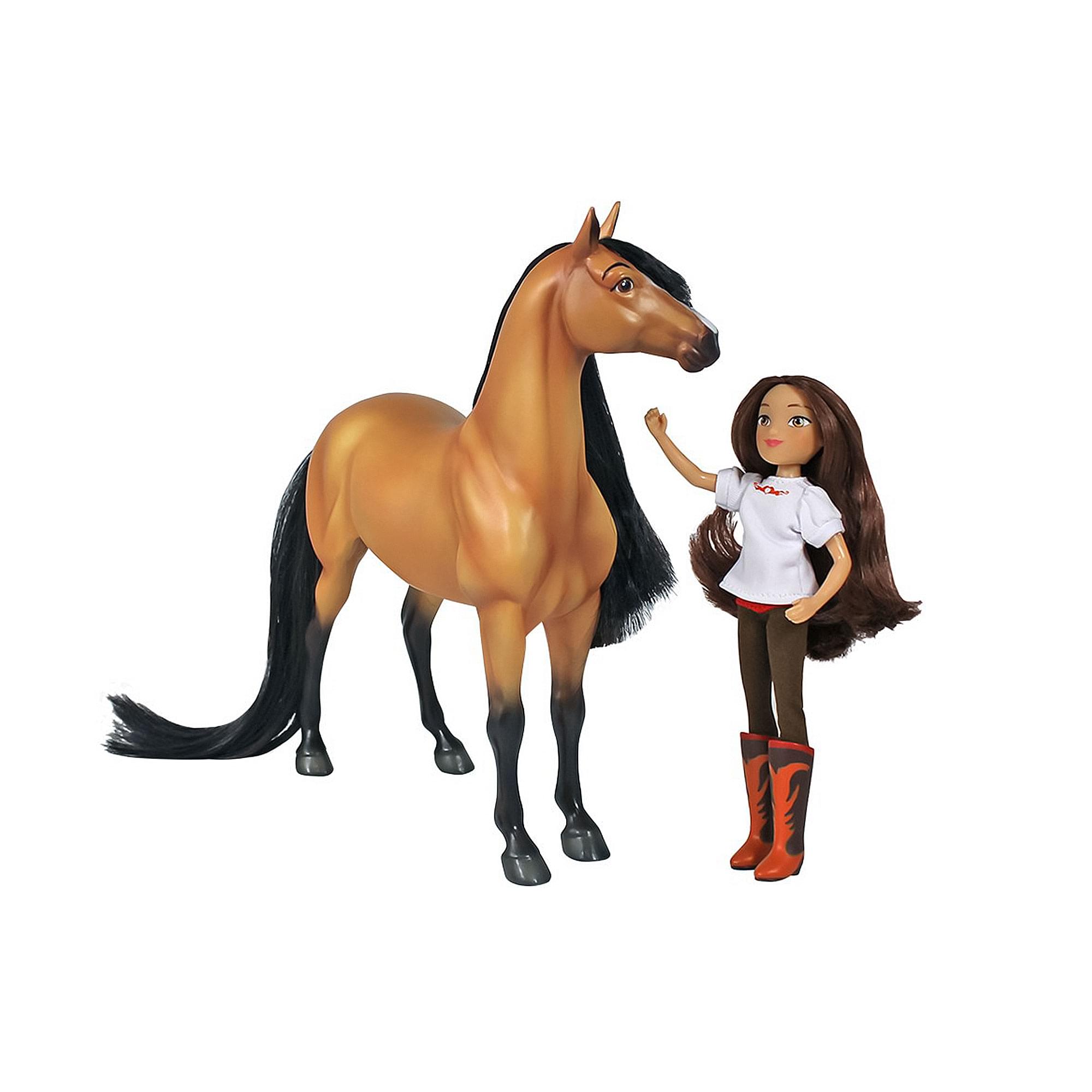 Front. Breyer - Breyer 1:12 Classics Spirit Riding Free Spirit & Lucky Model Horse Set - Brown.