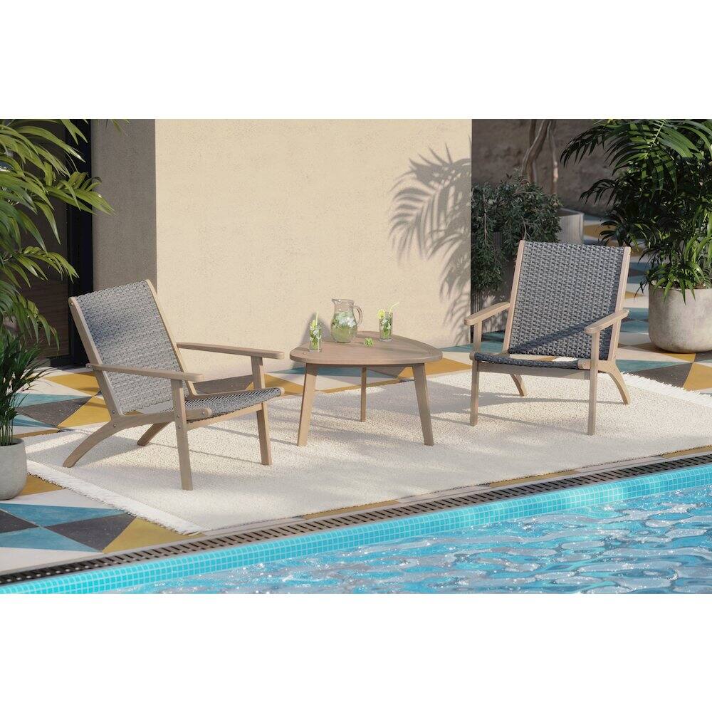 Alt View 10. New Classic Furniture - Radius 3-Piece Wood and Wicker Patio Set in Gray - Grey.