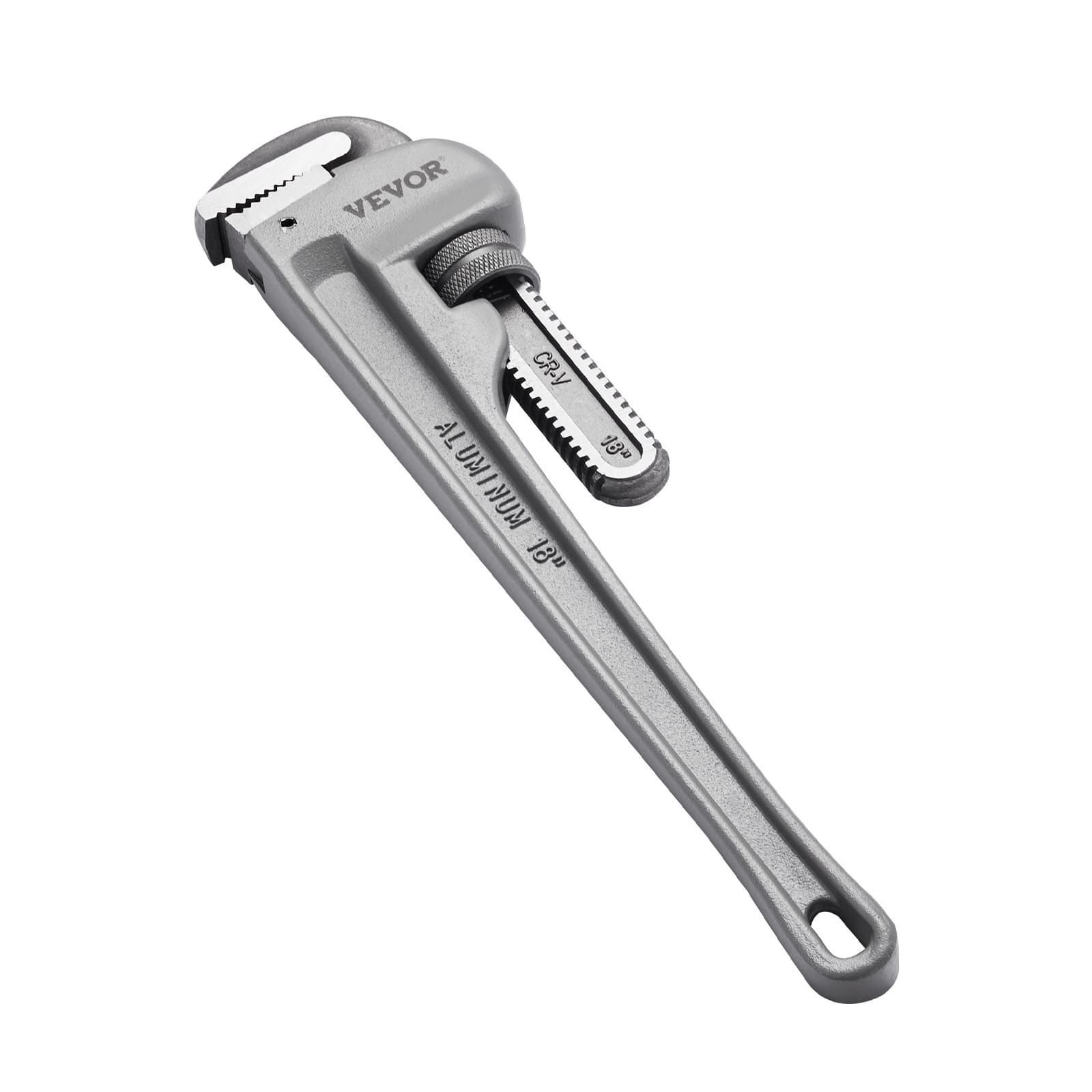 VEVOR - Pipe Wrench, 18" Aluminum Straight Pipe Wrench, Adjustable Plumbing Wrench, with High Strength Jaw and Ergonomic Handle - Silver