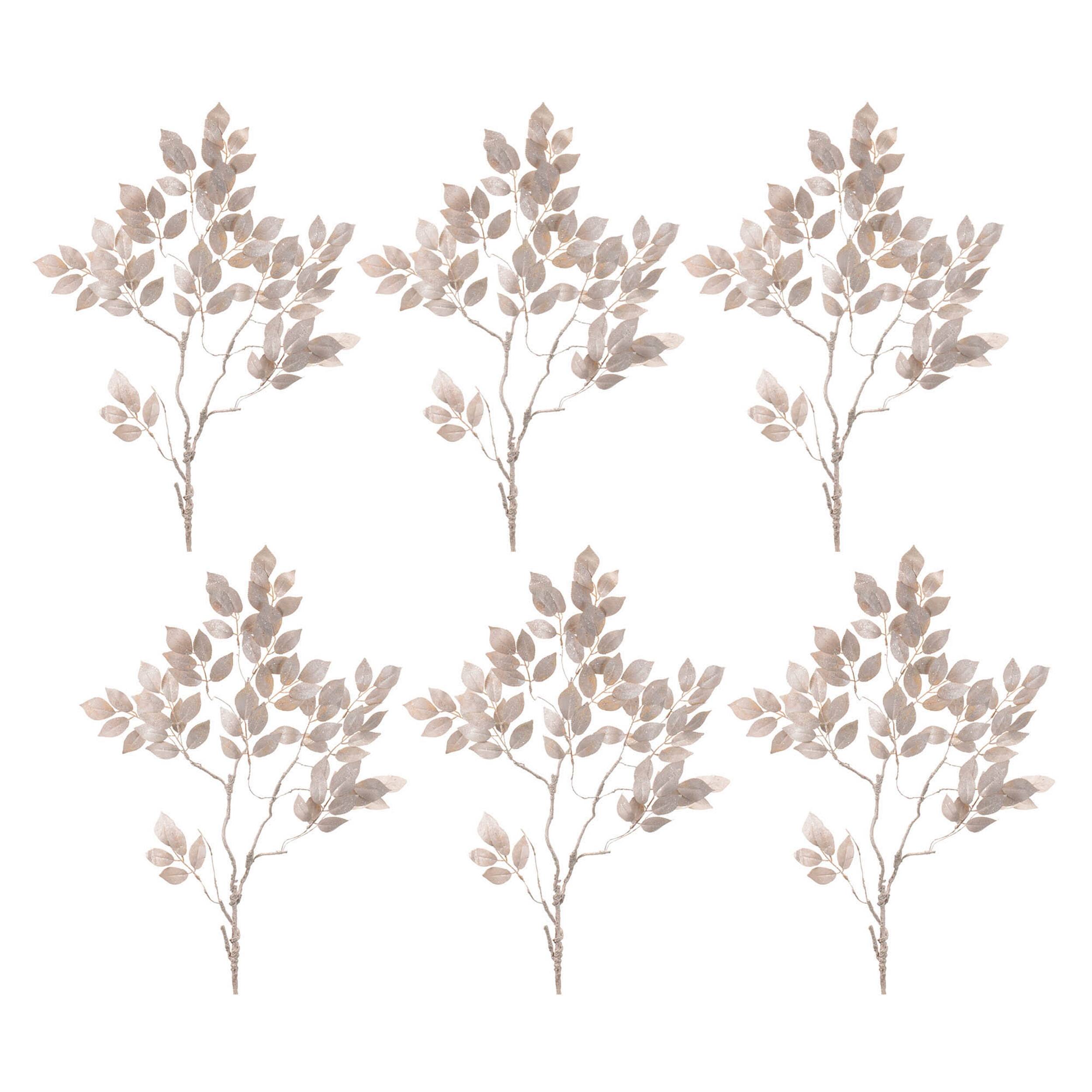 Alt View 2. BreeBe - Glittered Leaf Spray (Set of 6) - Silver.