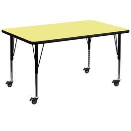 Flash Furniture - Wren Mobile 36''W x 72''L Rectangular Thermal Laminate Activity Table - Height Adjustable Short Legs - Yellow