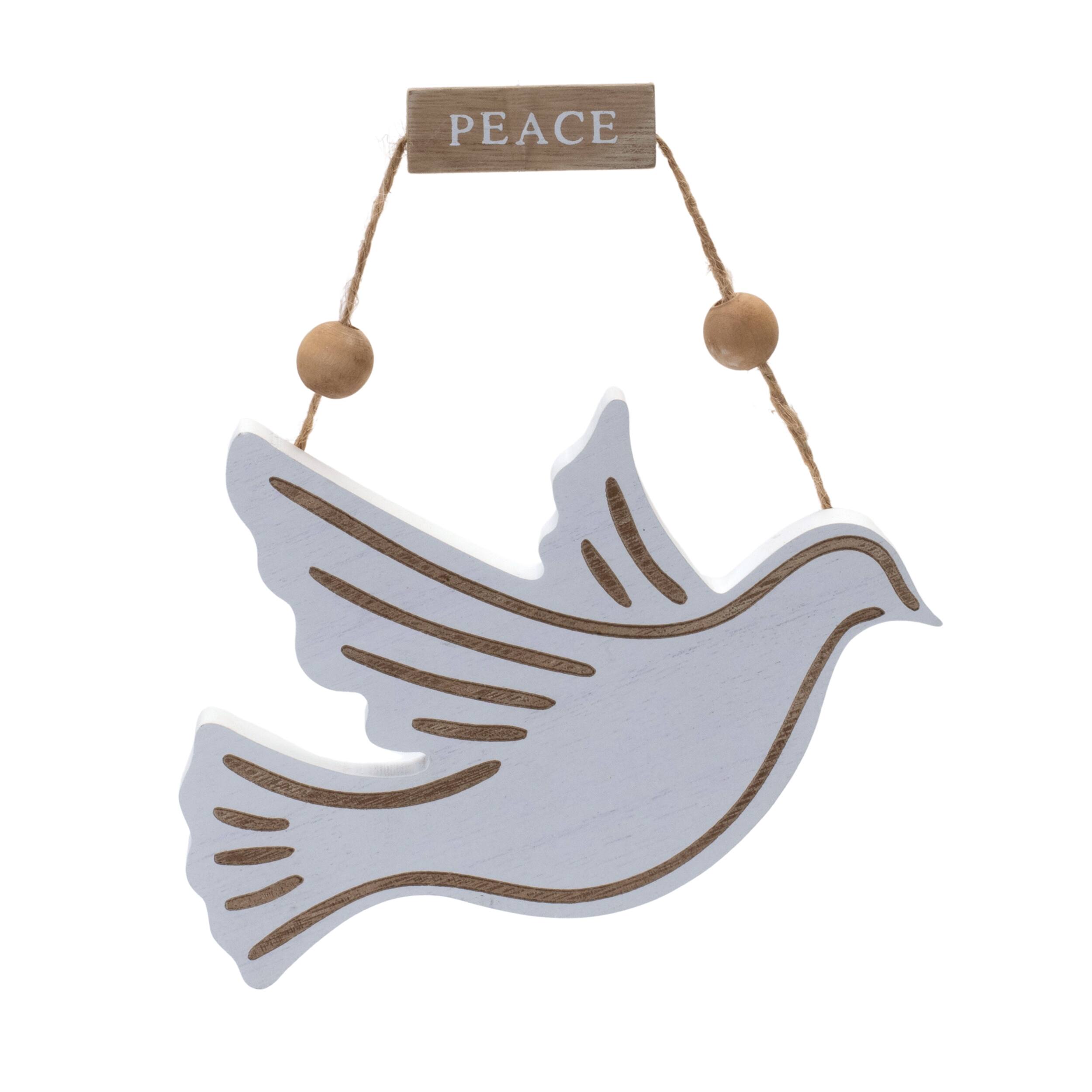 Left. BreeBe - Wood Dove and Angel Sentiment Ornament (Set of 6) - White, Brown.