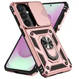 Dteck - Rotatable Ring Kickstand Case for Samsung Galaxy S26 Plus, Heavy-Duty Rugged Slide Camera Back Cover - Rosegold