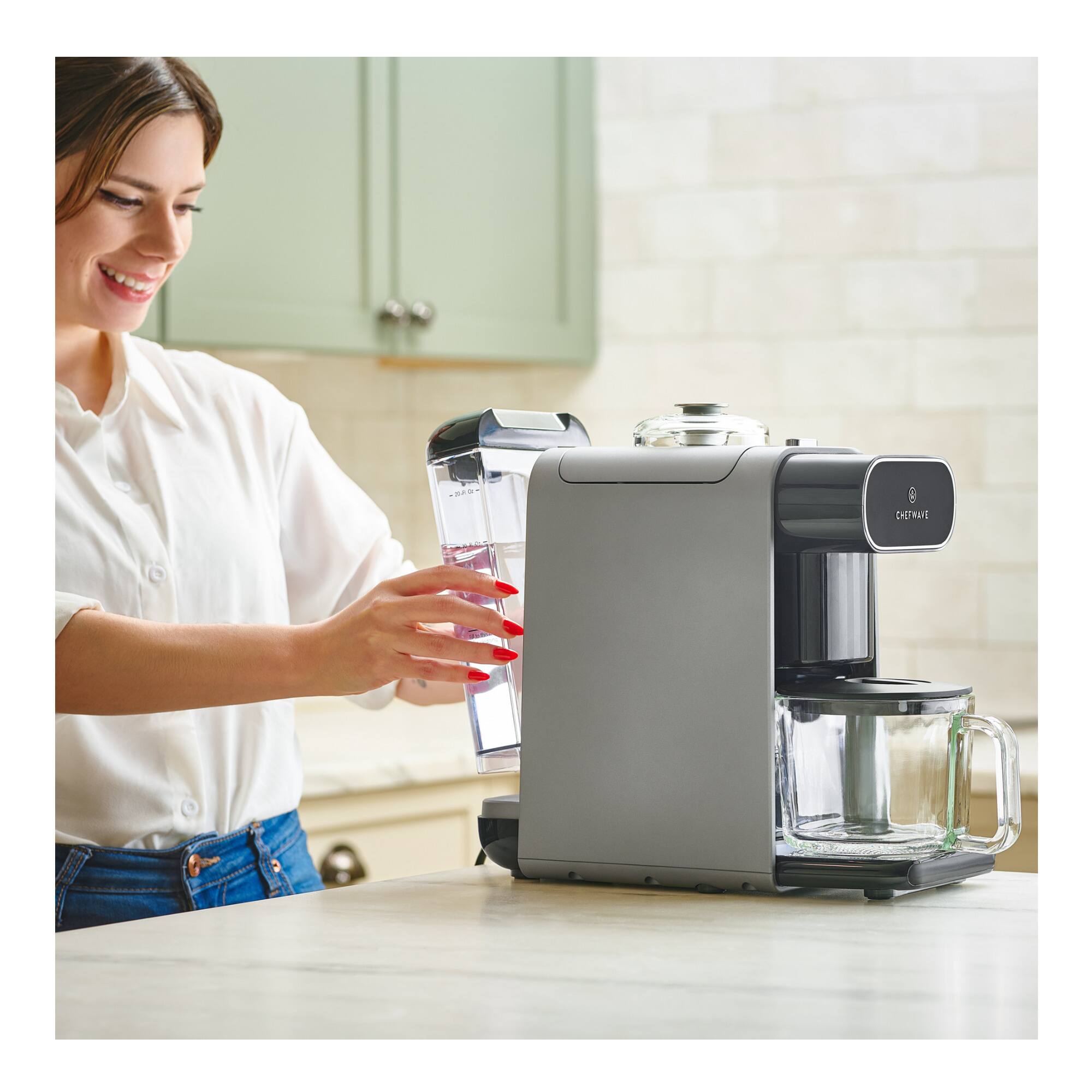 Angle. ChefWave - ChefWave Milkmade Non-Dairy Milk Maker with Auto-Clean & Nut Platter - Black/Silver.