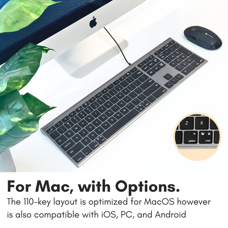 The 110-key layout is optimized for MacOS however is also compatible with iOS, PC, and Android.