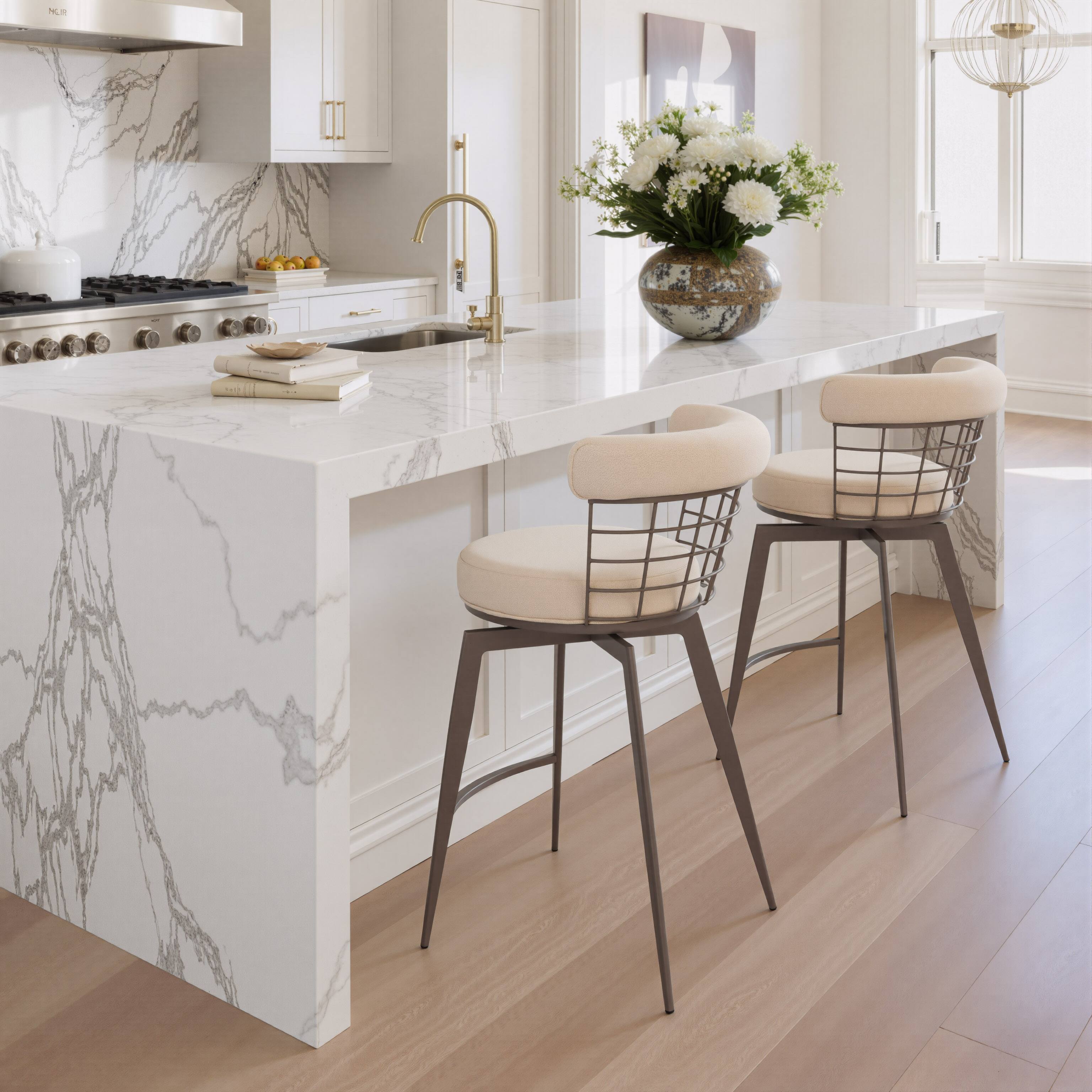 Angle. Hivvago - Saku Swivel Counter Stool Beige & Brown - Beige & Brown.