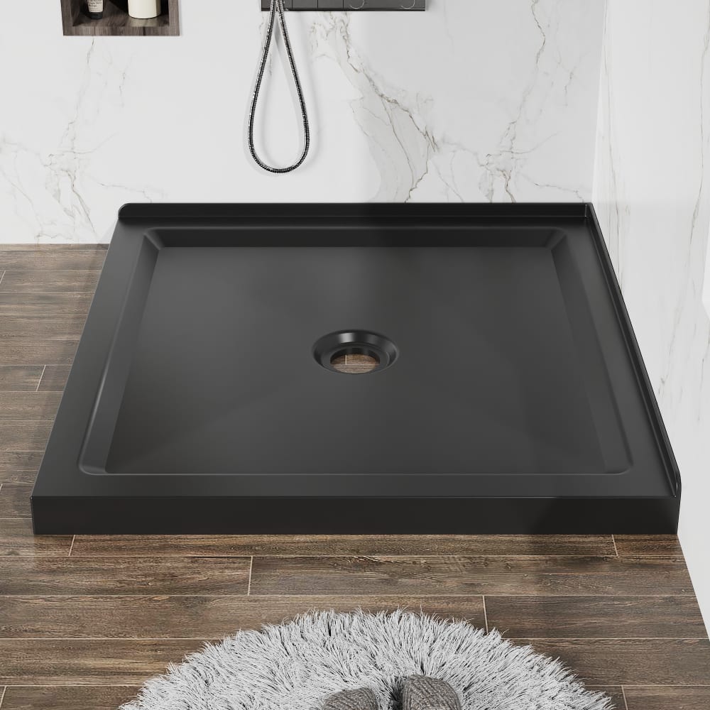 "JUJABU - 36""x36"" Shower Base Anti-slip Acrylic Center Drain Double Threshold Shower Basin - Black" price history on PriceWatchPro