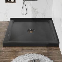JUJABU - 36"x36" Shower Base Anti-slip Acrylic Center Drain Double Threshold Shower Basin - Black