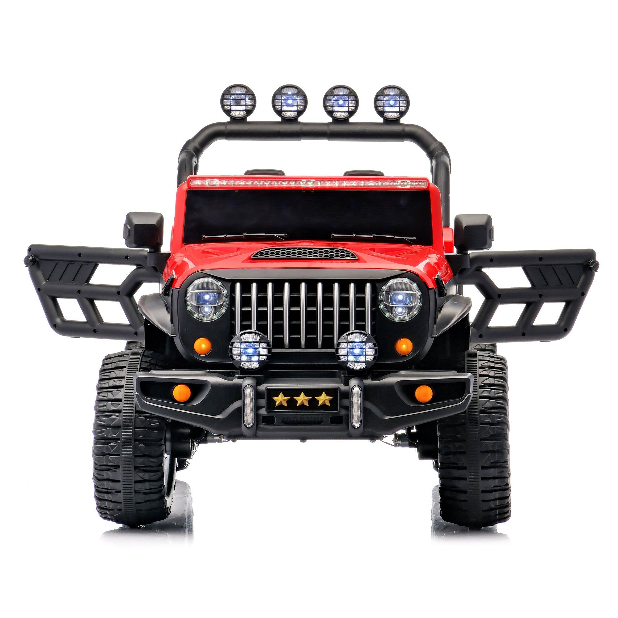 Alt View 10. BreeBe - Red 24V 2-Seater Kids Electric Ride-On Car, Remote Control, 4WD, LED Lights, Adjustable Speed, USB & MP3, PVC, Ages 3-7 - Red.