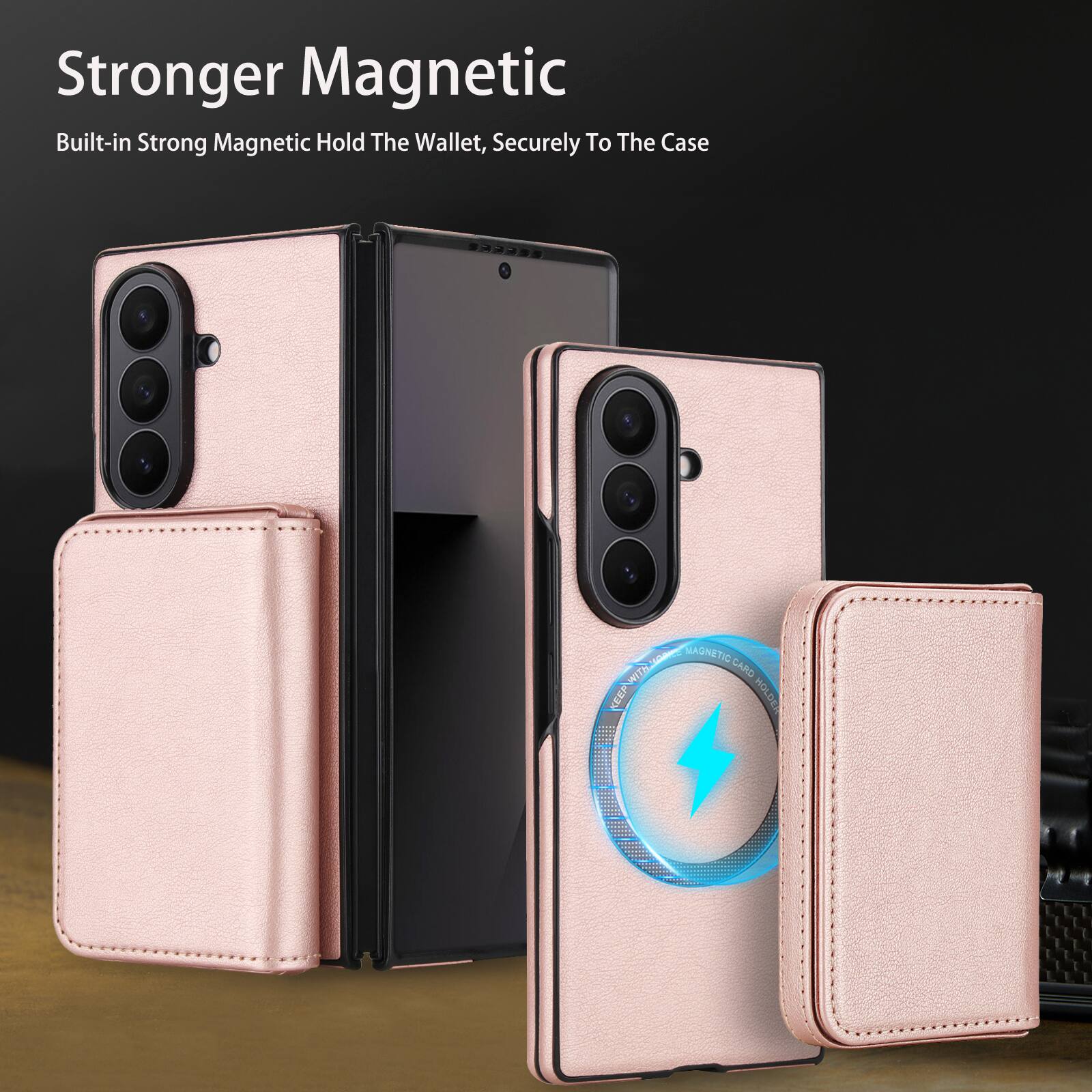 Stronger Magnetic  
Built-in Strong Magnetic Hold The Wallet, Securely To The Case