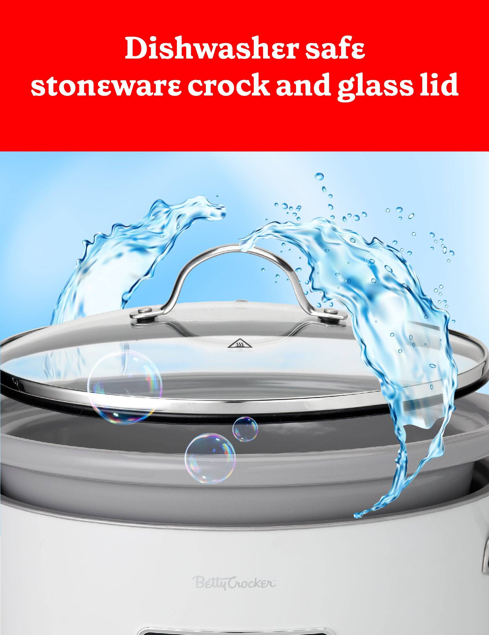 Dishwasher safe stoneware crock and glass lid. Betty Crocker.