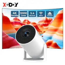 Xgody - Gimbal 3 Portable Smart Mini Projector 12000 Lumens Native 720P Android 11 WiFi 6 Bluetooth Auto Keystone Stand