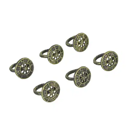 Front. Zeckos - Set of 6 Bronze Cast Iron Compass Rose Napkin Rings Nautical Dining Decor - Bronze.