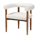 Front. Baxton Studio - Caia Boucle Dining Chair – Modern Upholstered Accent Armchair, Cream, Minimalist Design - Cream/Walnut Brown.