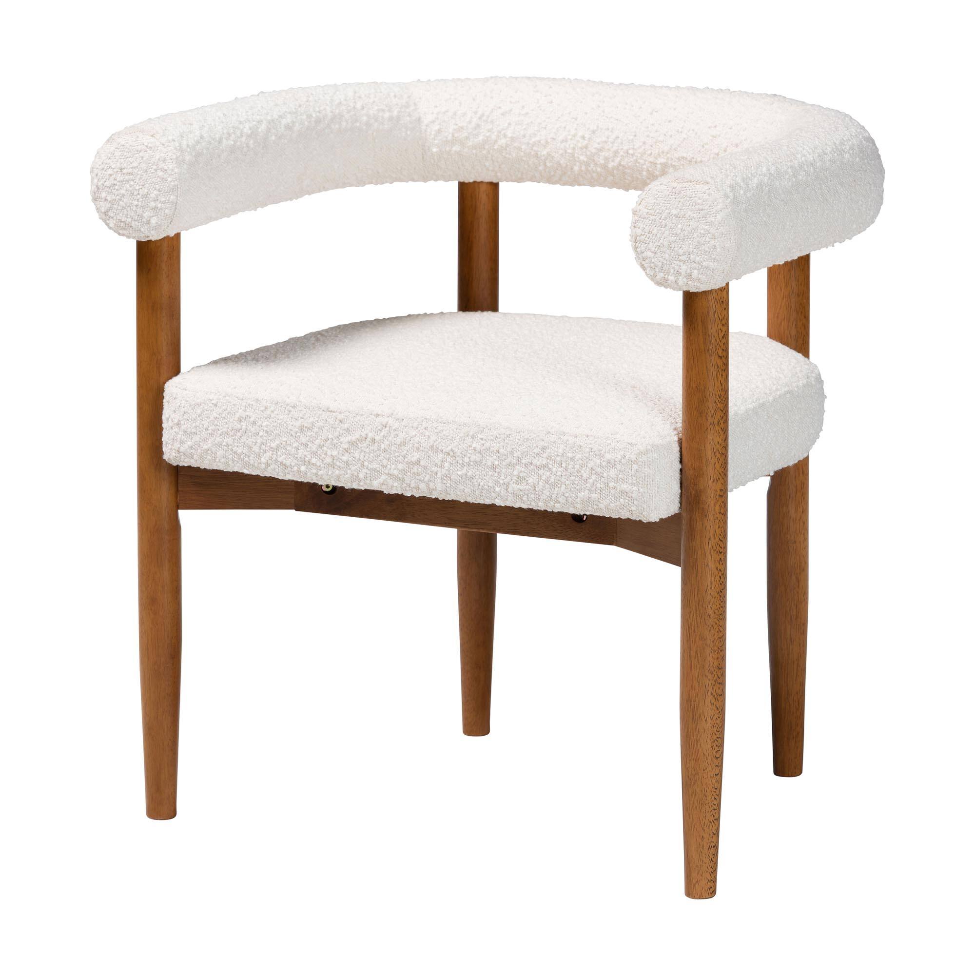 Front. Baxton Studio - Caia Boucle Dining Chair – Modern Upholstered Accent Armchair, Cream, Minimalist Design - Cream/Walnut Brown.