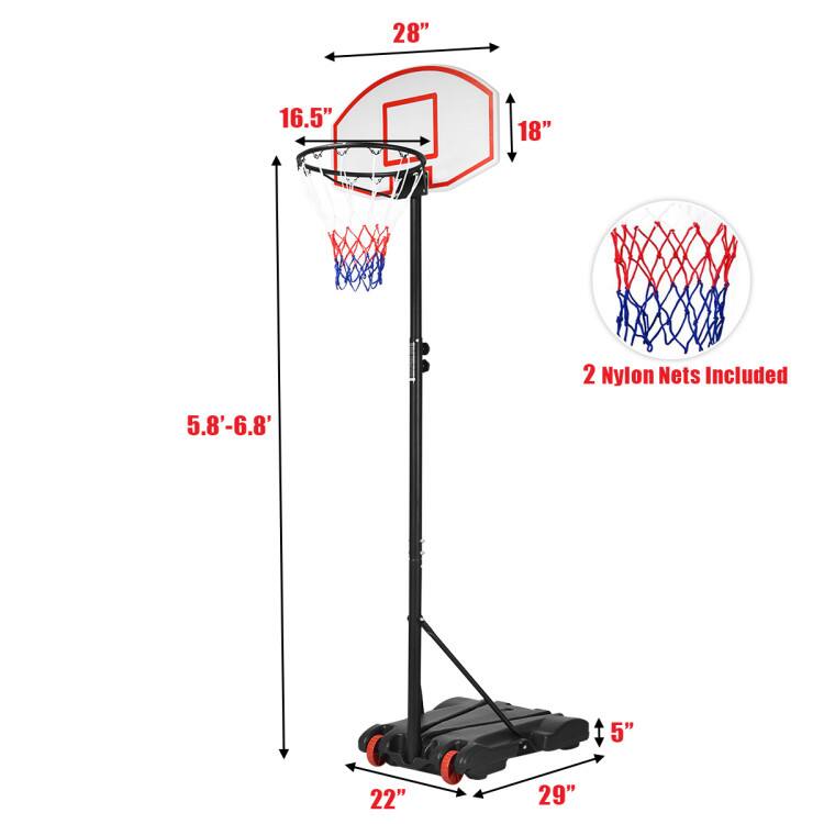 28" 16.5" 18" 2 Nylon Nets Included 5.8'-6.8' 5" 22" 29"