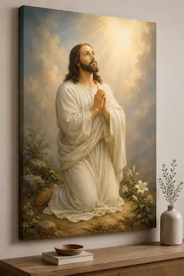 FC Design - Large Prayerful Jesus Canvas Print 24x36" Heavenly Light Christian Faith Art Painting Home Wall Decor - MultiColor