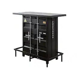 Manhattan Lane - 47 Inch Bar Table with Storage, Industrial Style, LED Lights - Black