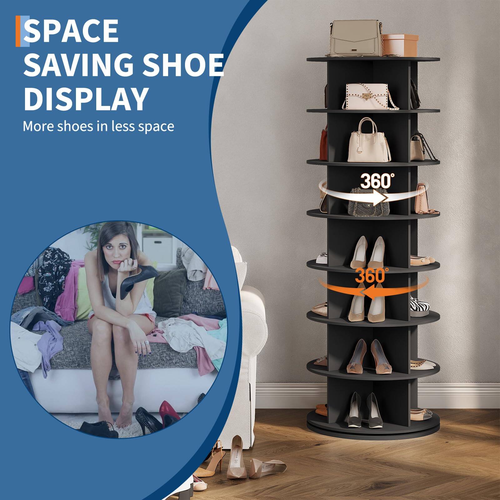 SPACE SAVING SHOE DISPLAY  
More shoes in less space  

360°  
360°